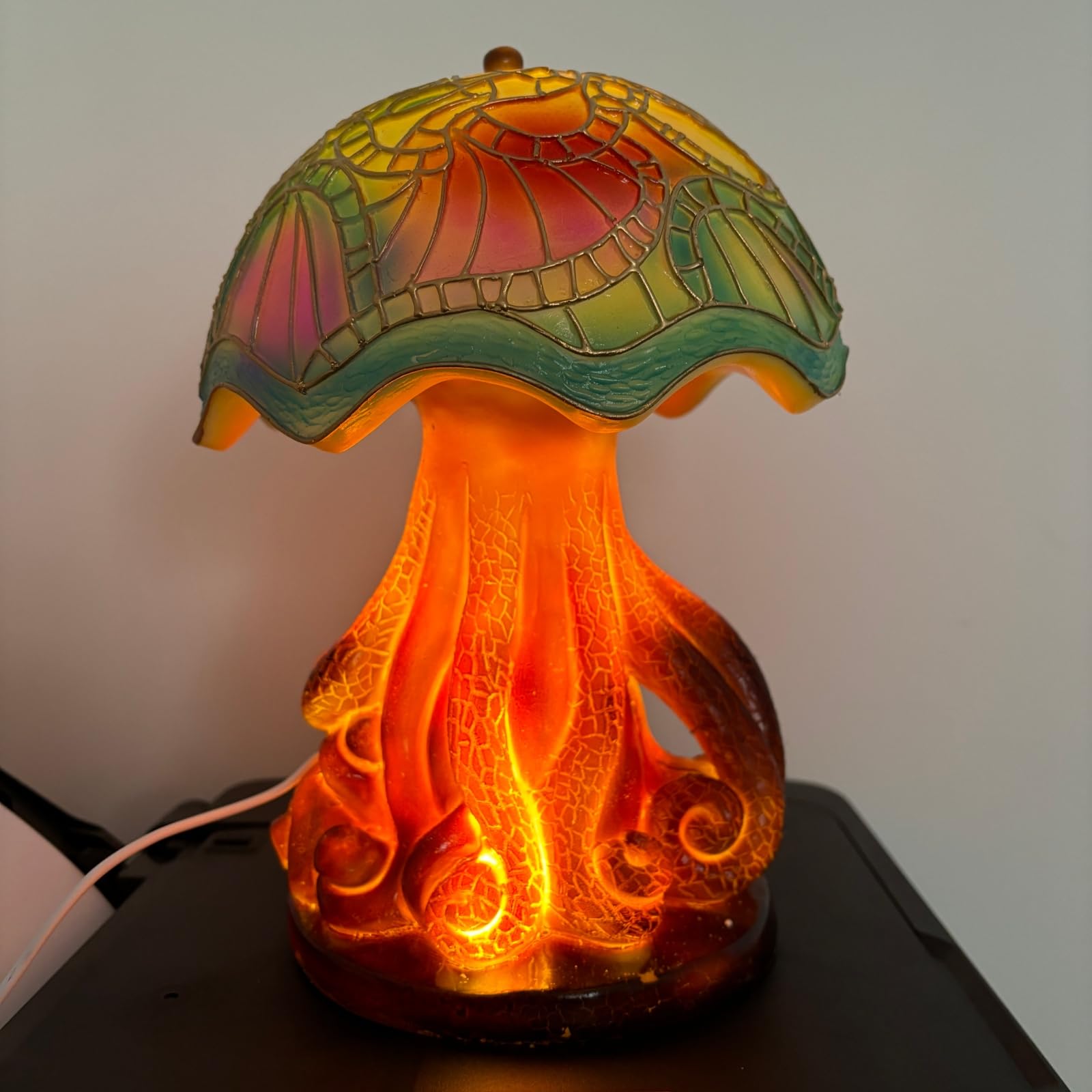 Maimeili Turkish Exotic Mosaic Mushroom Hat Table Lamp with Handmade Moroccan-Style Decorative Plastic Retro Light for Bedroom Living Room Man Cave Art Decor