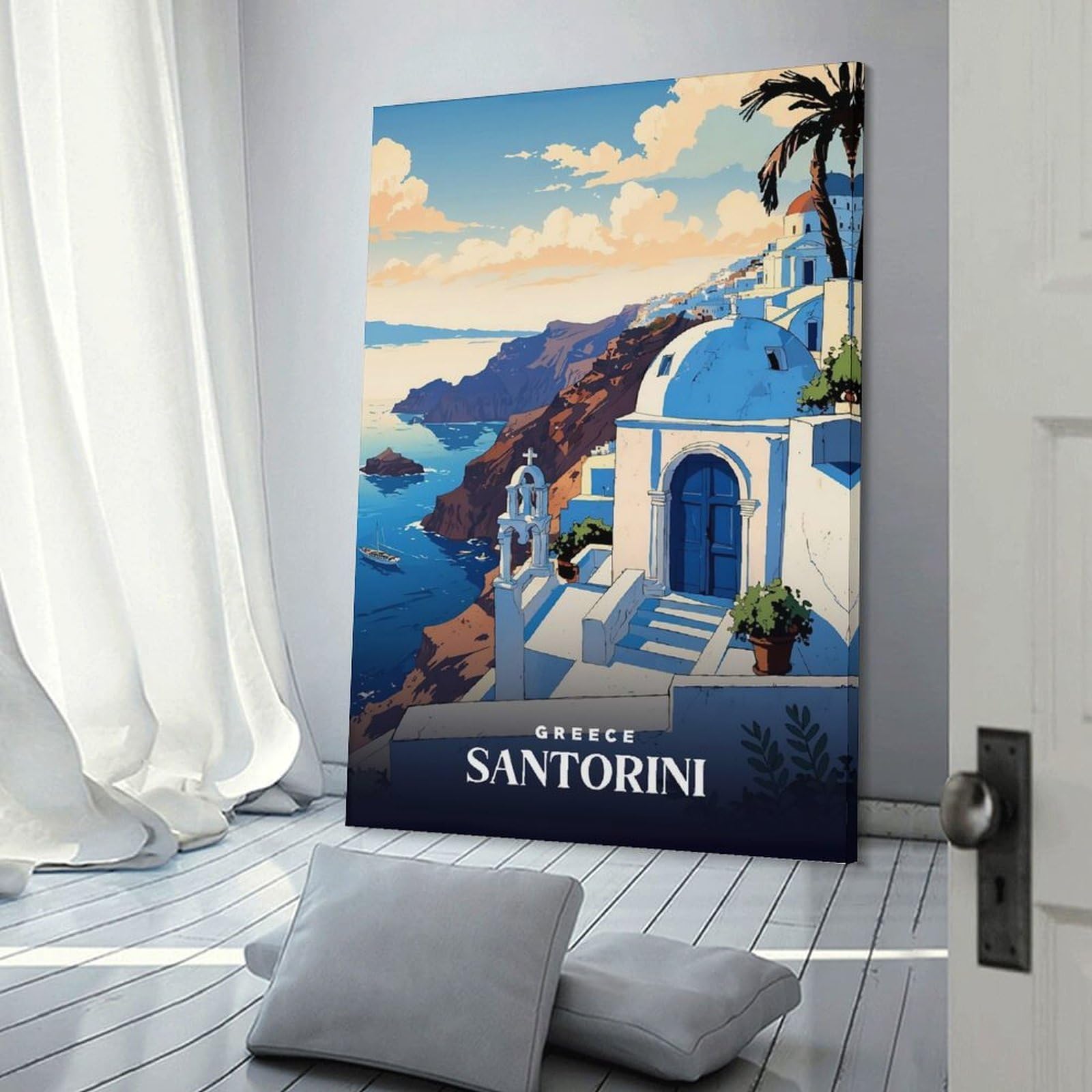 Junmoney Santorini Greece Travel (2) Canvas Wall Decor 20x30inch(50x75cm), for Lounge, Study, Hallway Or Flat Walls, Canvas Wall Art That Fits Changing Layouts