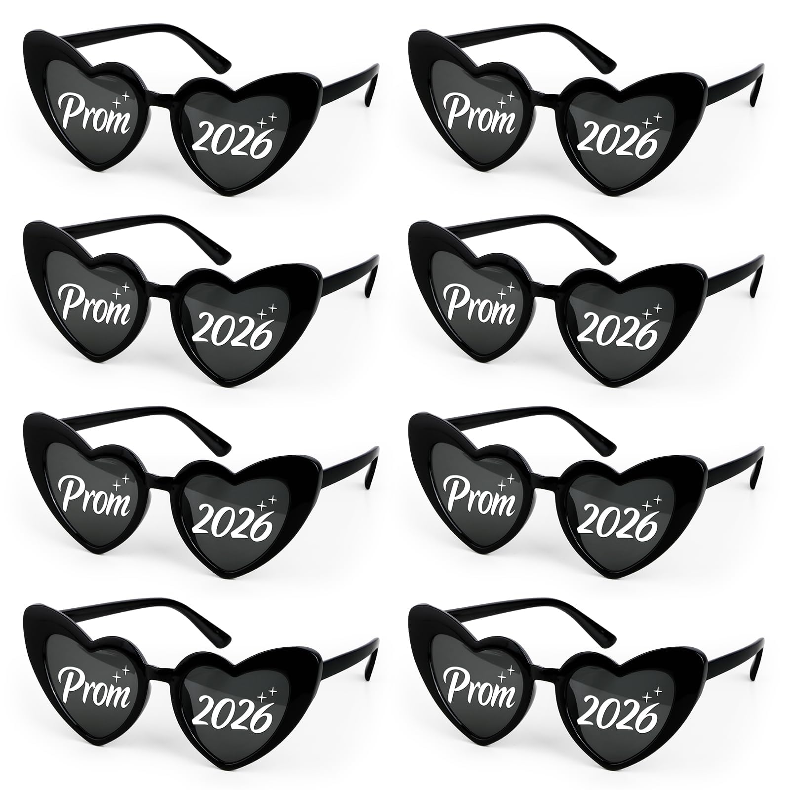 DOORIO 8 Pack Prom 2026 Glasses, 2026 Graduation Party Sunglasses Bulk Heart Shaped Prom Party Favours Graduation Gifts Photo Props for High School College (Heart, Black)