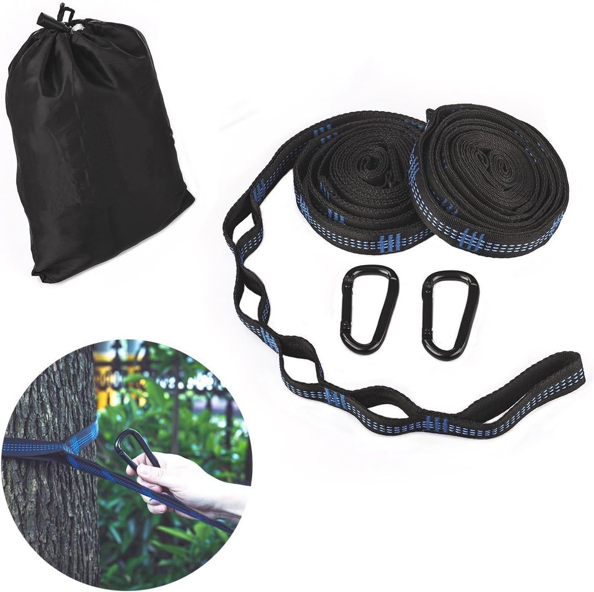 Ecent Hammock Tree Hanging Straps(Set of 2) W 2 Heavy Duty Lock Snap Hook Carabiners Carrying Bag, Fits All Hammocks
