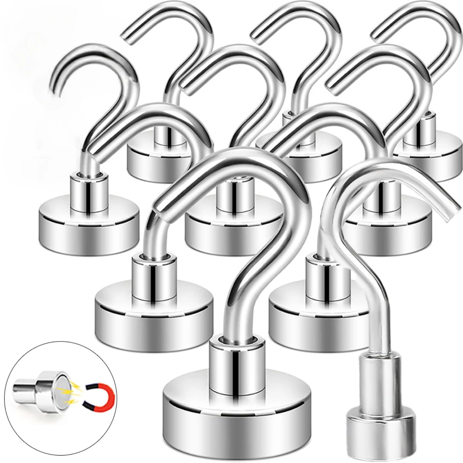 Hook,Strong Magnetic Hooks - 12 Pack Silver Magnet Hooks for Kitchen, Fridge, Office, Classroom, Camping Accessories - Heavy Duty(20mm)