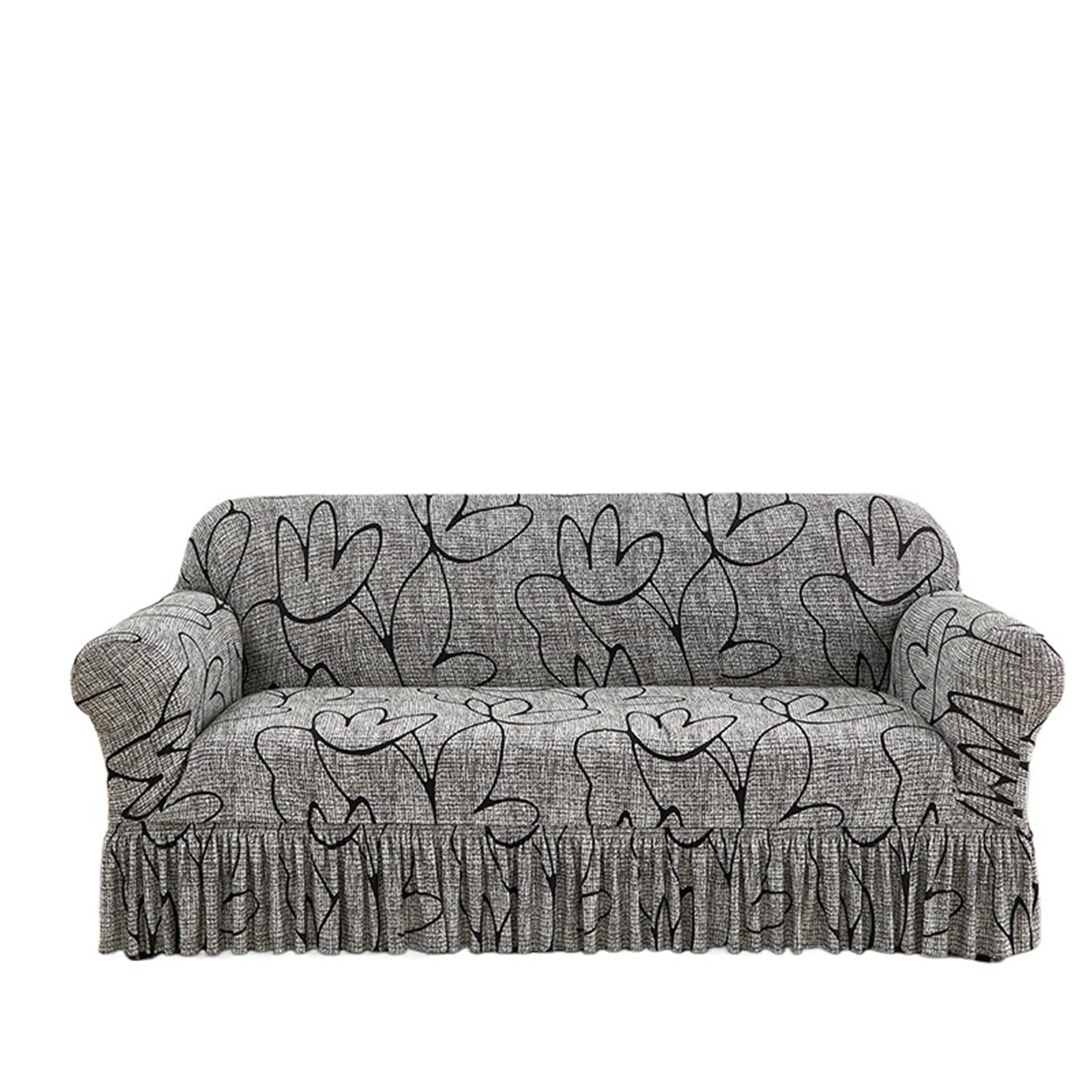 GCYEIDMA Skirt Sofa Cover 1/2/3/4 Seater Sofa Couch Cover with Skirt Washable Elastic Stretchable Easy Fit Universal Furniture Protector(Color 3,2-seater(145-185cm))
