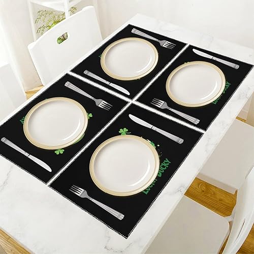 Miniatura 5 de Lucky Ducky with Glasses Four Leaf Clover Placemats Set of 6 Resistant Table Mats Washable Place Mats for Dinner Party Table Decoration