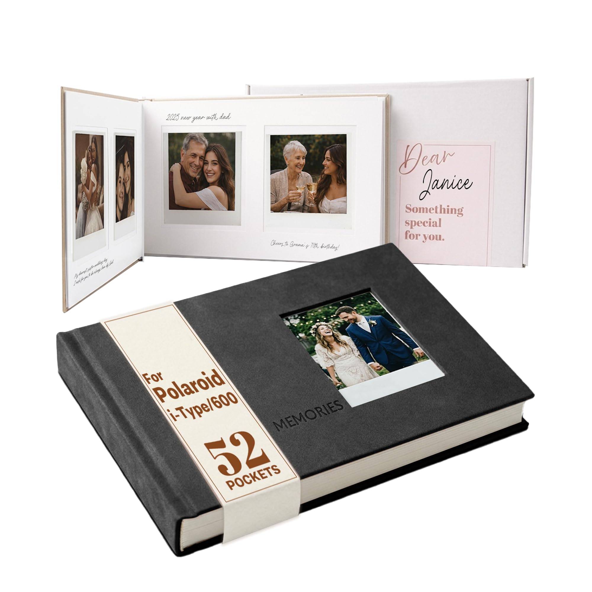 Tapeera 52 Pockets Instant Photo Album with Writing Space - Compatible with Polaroid i-Type 600 SX-70 Film, Hardcover Polaroid Photo Album, Guest Book for Wedding, Memory Scrapbook (Black)
