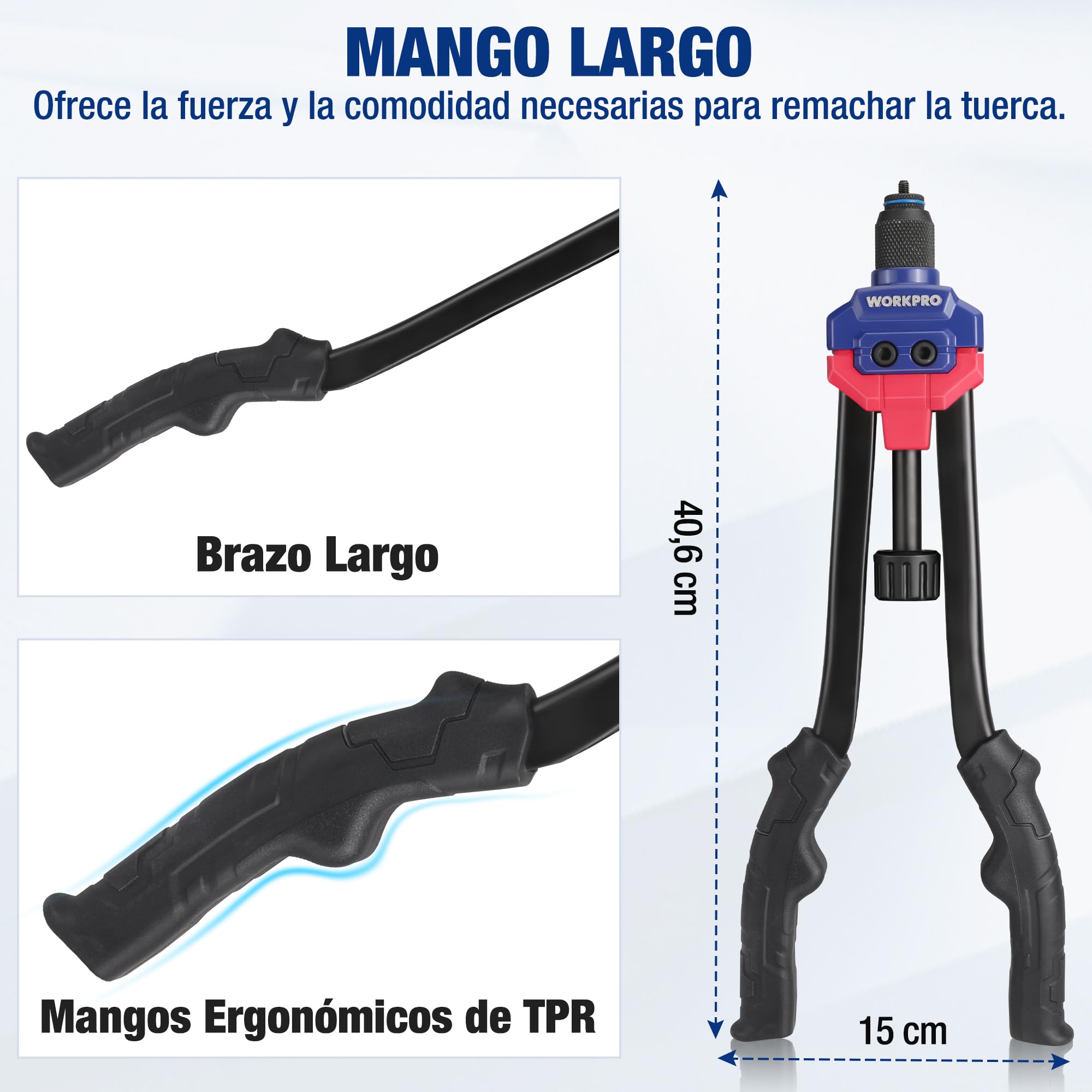 WORKPRO Herramienta de tuerca de remache, kit de herramientas de remache de 16 pulgadas con 11 mandriles métricos y SAE, juego de herramientas de remache manual con 185 remaches, remachadora manual de | de 16 pulgadas con 11 mandriles métricos y SAE, jueg