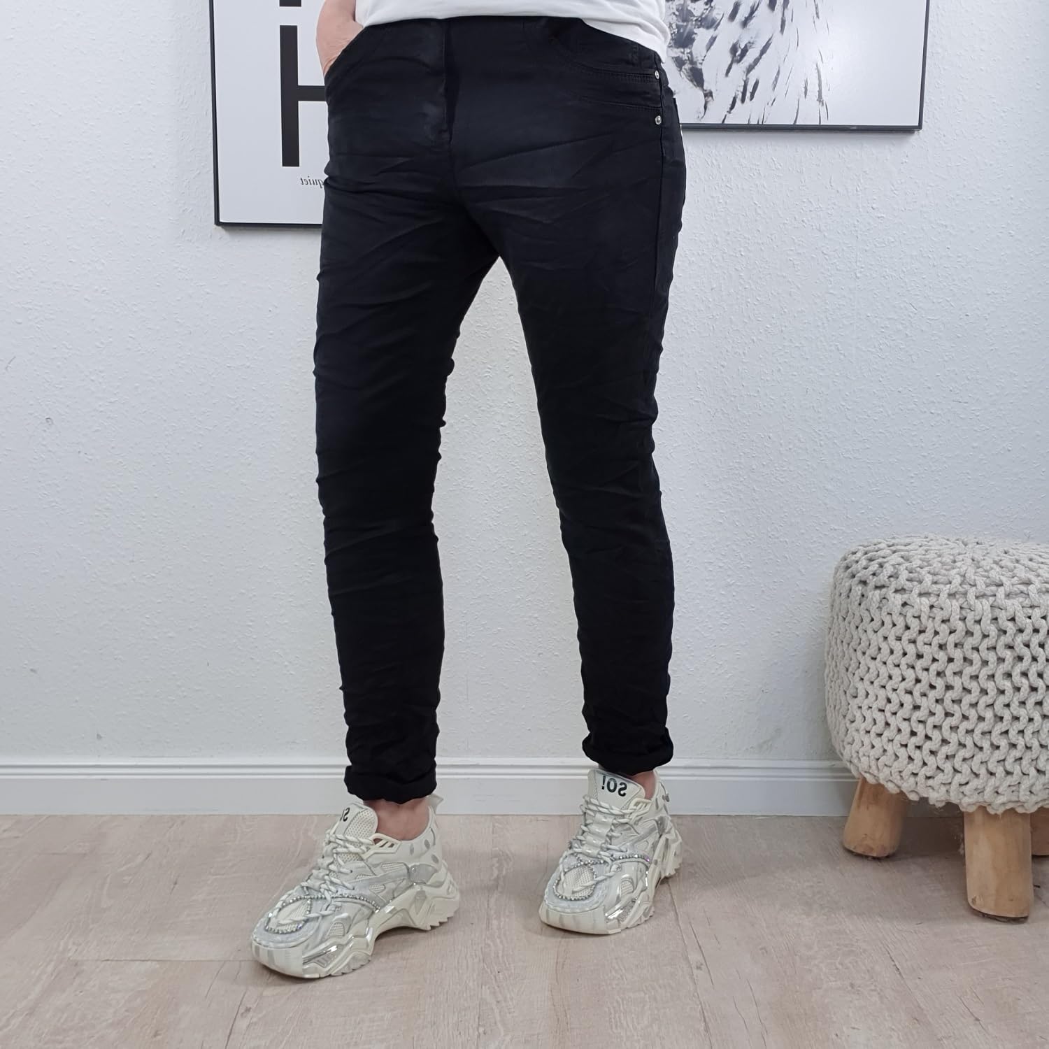 Karostar Damen Stretch Twill Jeans| Slim Boyfriend Style| Zipper und Knopf| 5- Pocket Basic Hose