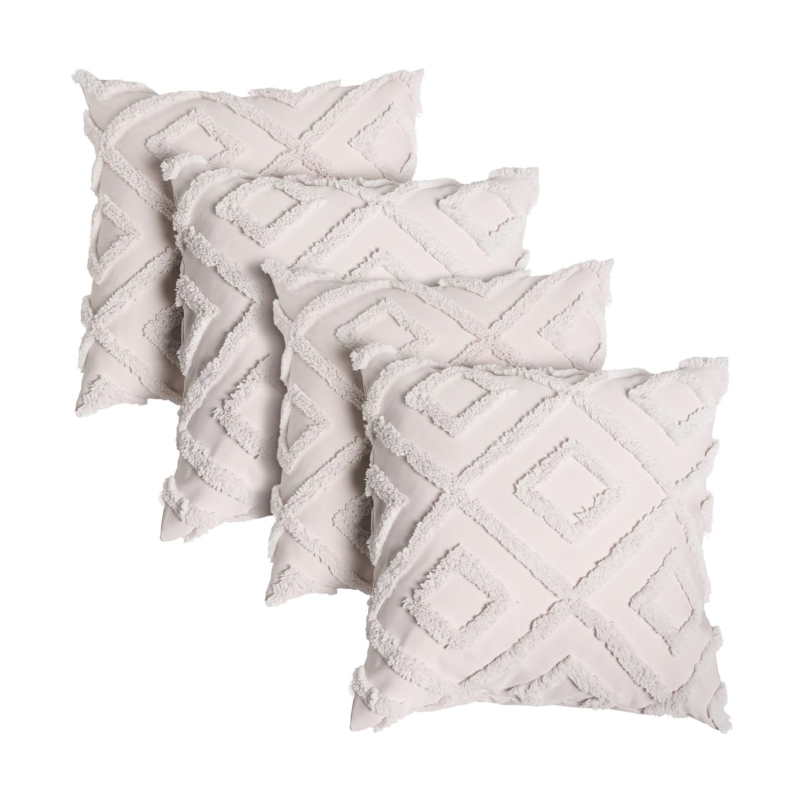 Ohs Women's Stone - Geo Tufted Geometric Cushion Covers 45 X 45 Set Of 4, Super Soft Comfy Decorative Square Throw Pillow Cover With Invisible Zipper Sofa Cushion Covers Home Decor For Bedroom Living Room, Stone