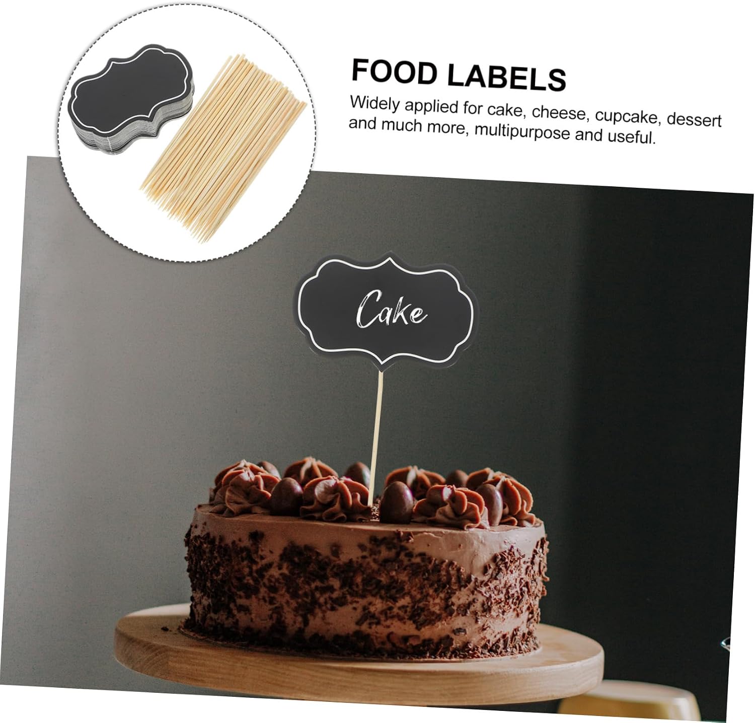 50pcs Writable Bamboo Picks for Dessert and Cheese Labels Black