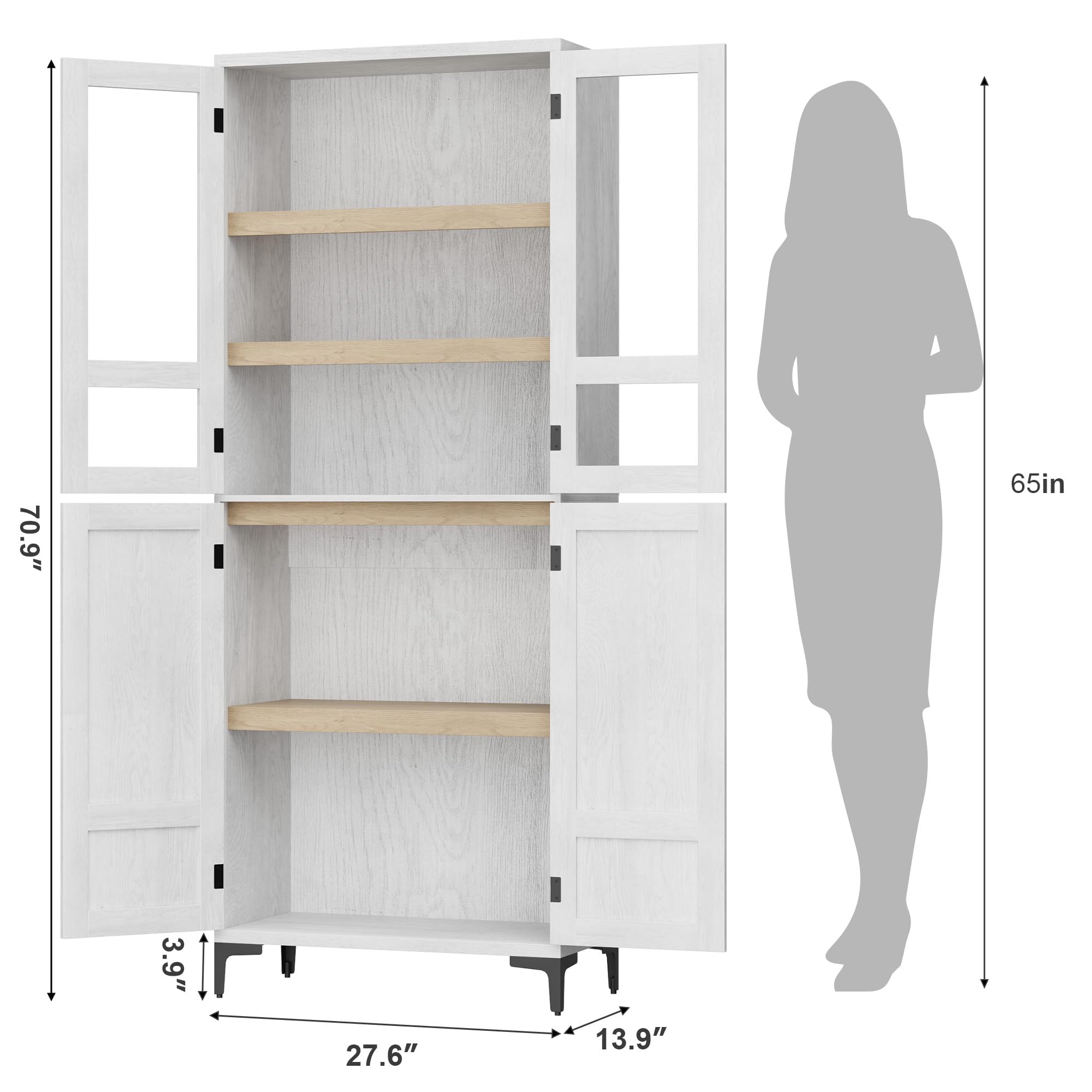 Garvee Armadio Alto 180 Cm, Mobile Contenitore 5 Ripiani Con 4 Ante, Ripiani Regolabili, Dispensa in Legno Salvaspazio Stretta Per Bagno, Cucina, Soggiorno e Sala Da Pranzo