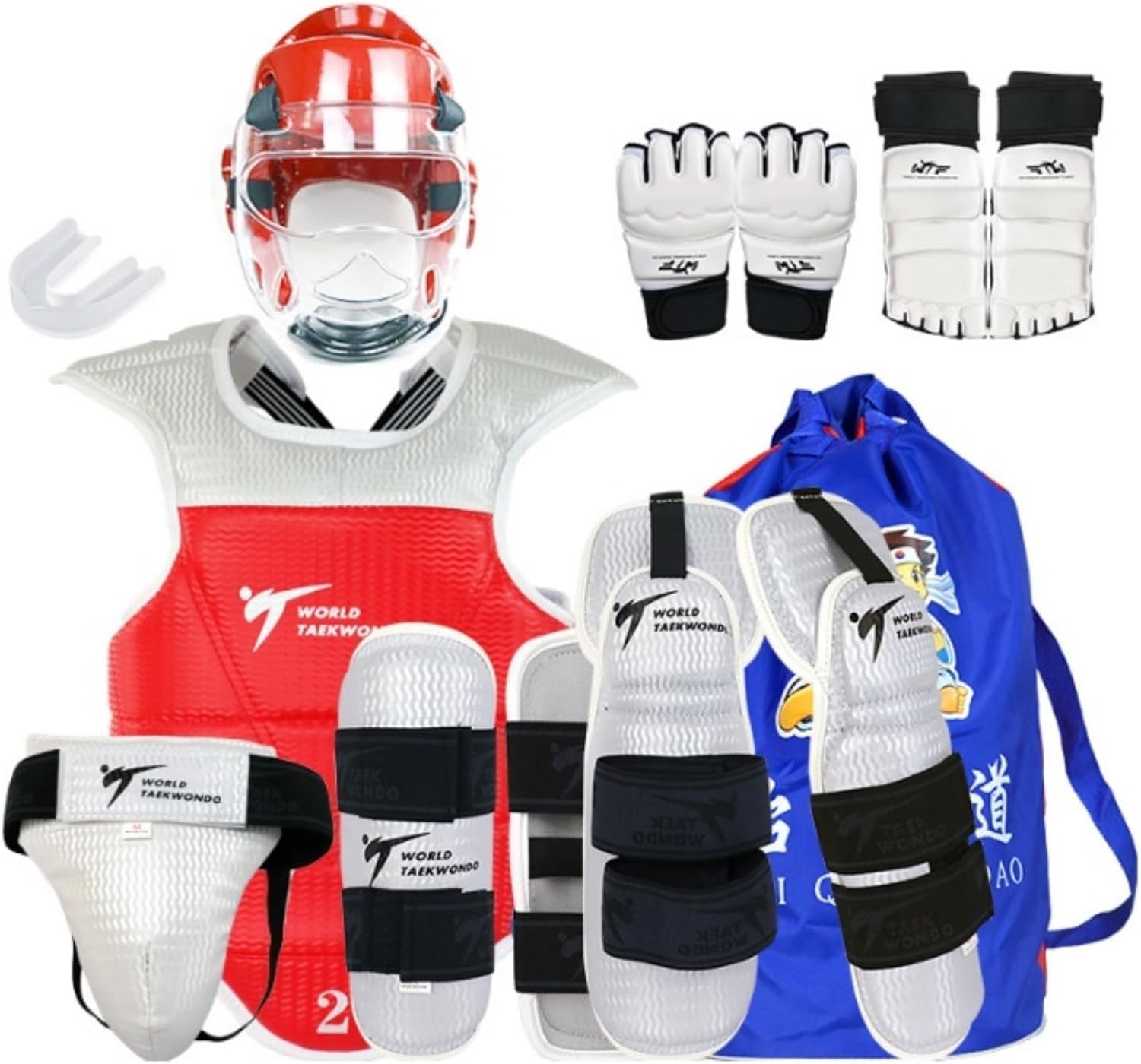 13 pcs Taekwondo Sparring Gear Set Ultimate Head Chest Protective Gear Arm Groin Guards Hand Gloves Foot Protector for Children Youth Adult Taekwondo Karate MMA Training (Red,130-150CM)