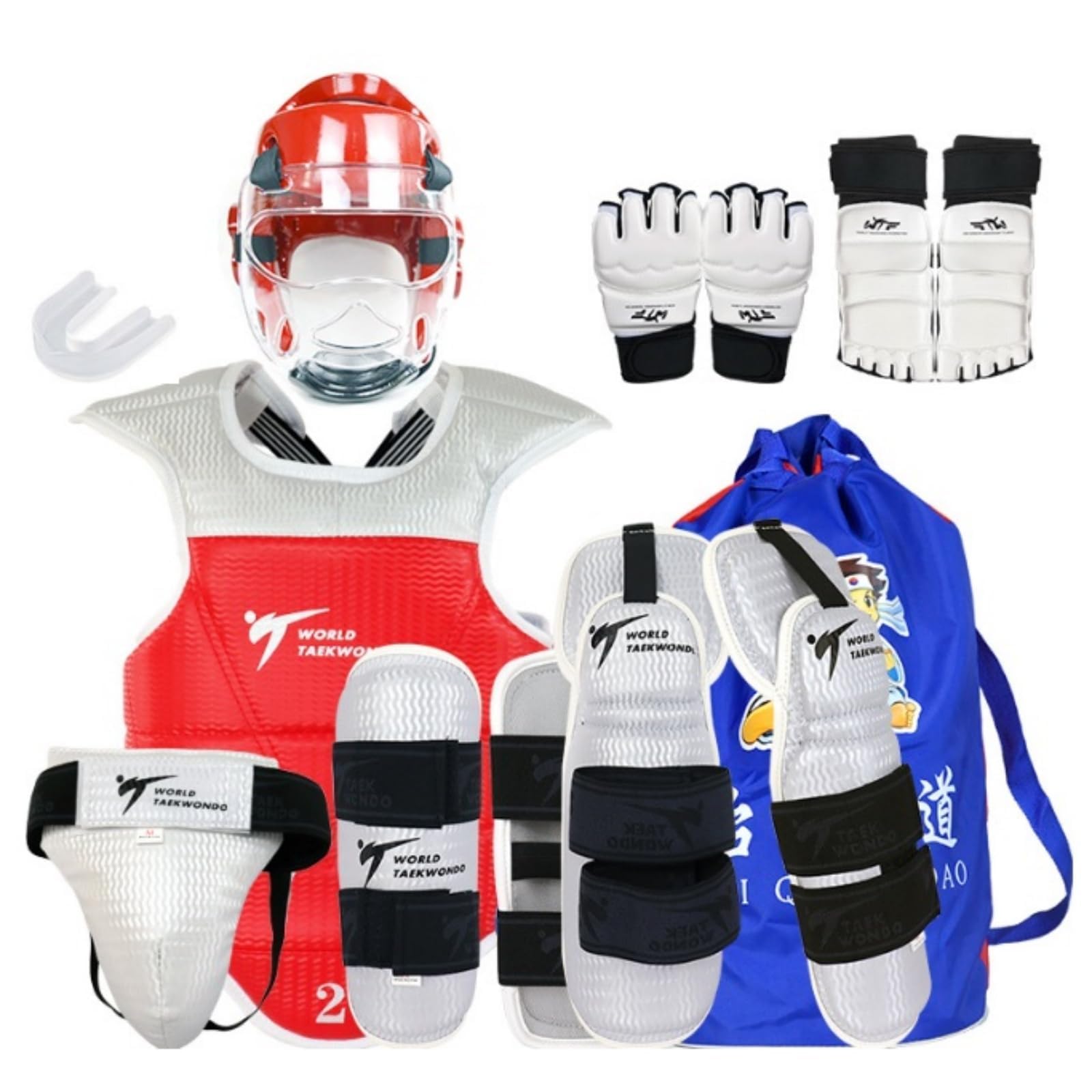 Set da 13 pezzi per taekwondo, protezione per testa, petto, braccia, inguine, guanti protettivi per mani, piedi, per bambini, giovani, adulti, taekwondo, karate, arti marziali miste
