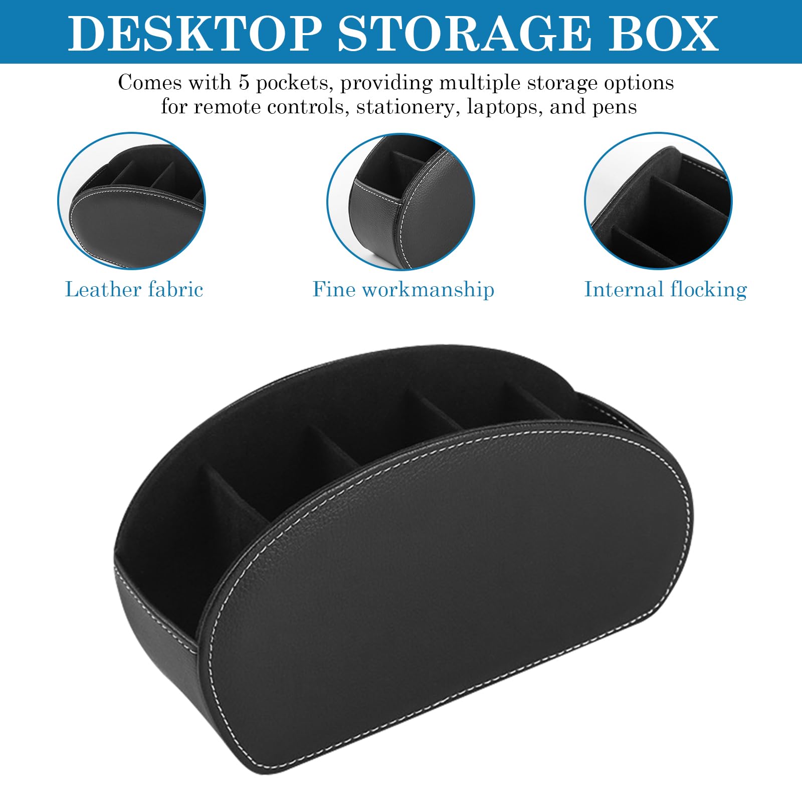 1 supporto per telecomando nero: organizer scrivania con 5 tasche, accessori da scrivania, in pelle PU per telecomandi, cancelleria, quaderni, penne