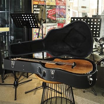 ZeHuoGe 41 Acoustic Guitar Hard Wooden Case, Protective Hard Shell with Plush Interior, Lockable, Portable Handle & Accessory Storage (For Acoustic Guitar)