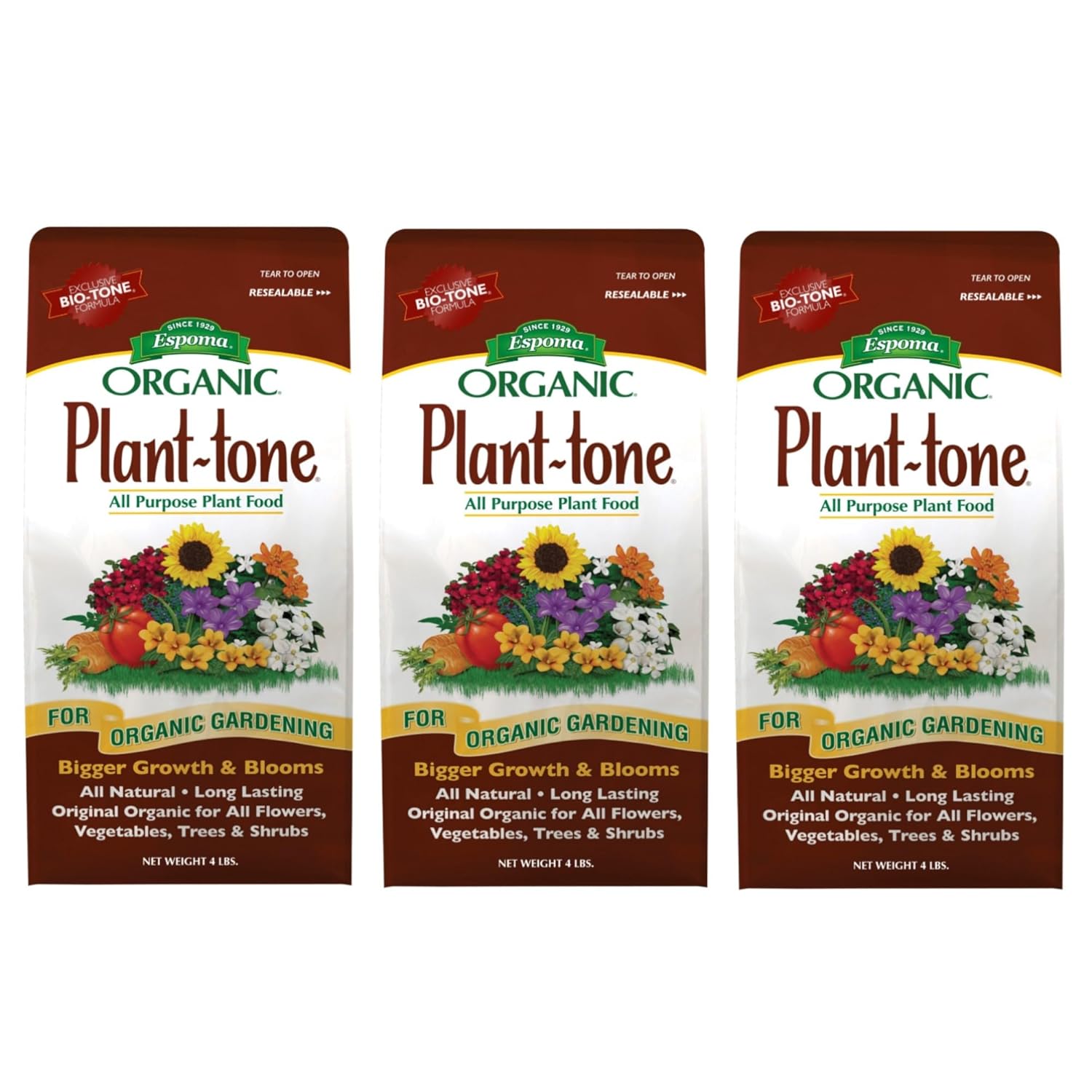Espoma Organic Plant-Tone 5-3-3 Fertilizante Orgánico 4 lb Paquete de 3