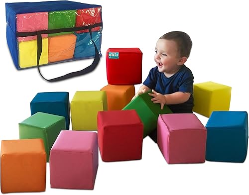 Brite Tools Cubos de espuma suave para niños, bloques de 6 pulgadas, formas apilables, juego de construcción ligero para niños, gatear, juguetes