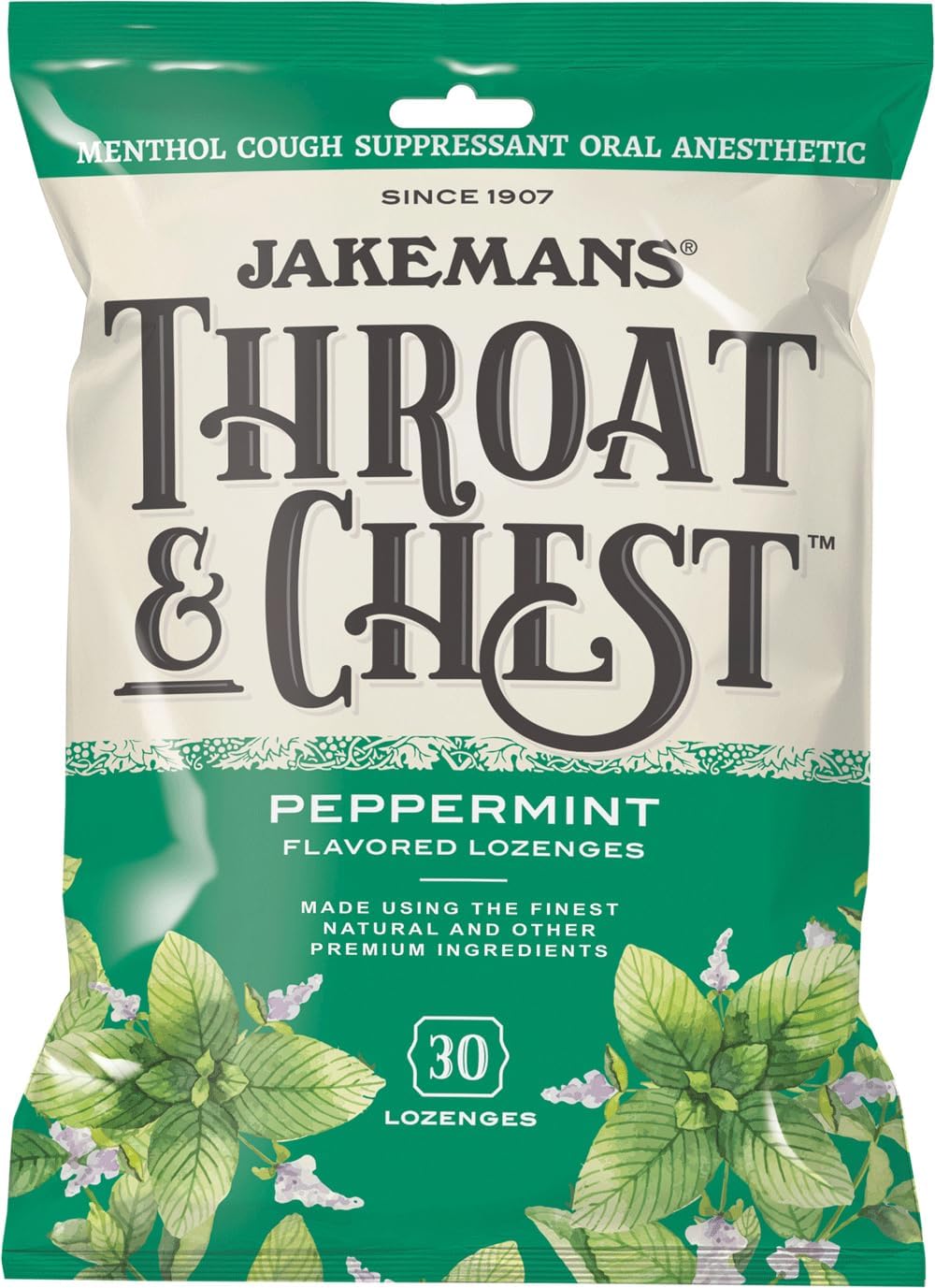 Jakemans Throat & Chest Menthol Cough Suppressant Peppermint - 30 Lozenges (4 Pack)