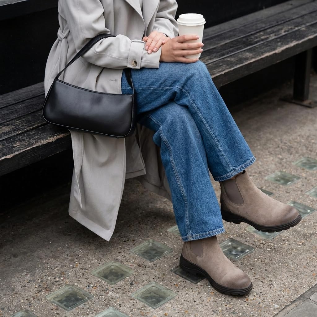 CUSHIONAIRE Britain-L Womens Chelsea Boots, Genuine Suede Ankle Boots for Women with Cushioned Insole and Lug Sole