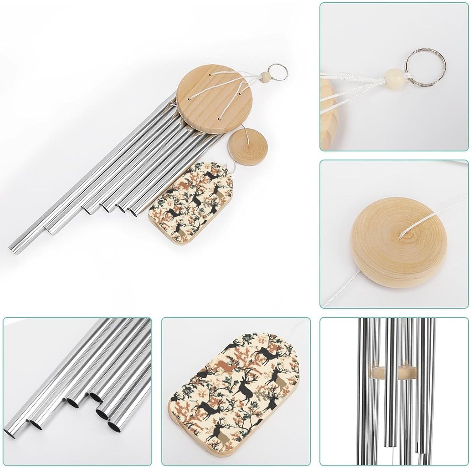 Deer Hunting Camouflage Wooden Wind Chimes Deep Tone Memorial Windchime for Outside Garden Home Decoration