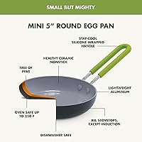 Vista 4 de Sartén GreenPan antiadherente, de cerámica, pequeña y redonda para huevos, de 5", Sartén redondo pequeño para huevos, 5", Gris