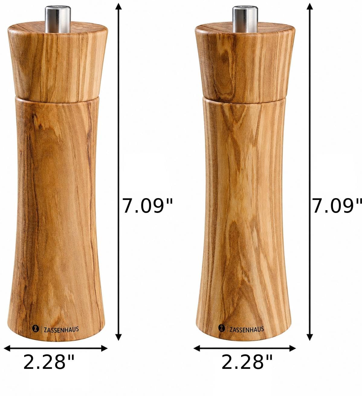 Zassenhaus Frankfurt Mühlenset aus Olivenholz in der Farbe Natur, Maße: 18cm, 023046, Natürlich | Keramikmahlwerk Made in Germany, stufenlos einstellbar, für Gewürze und getrocknete Kräuter, 25 Jahre Garantie