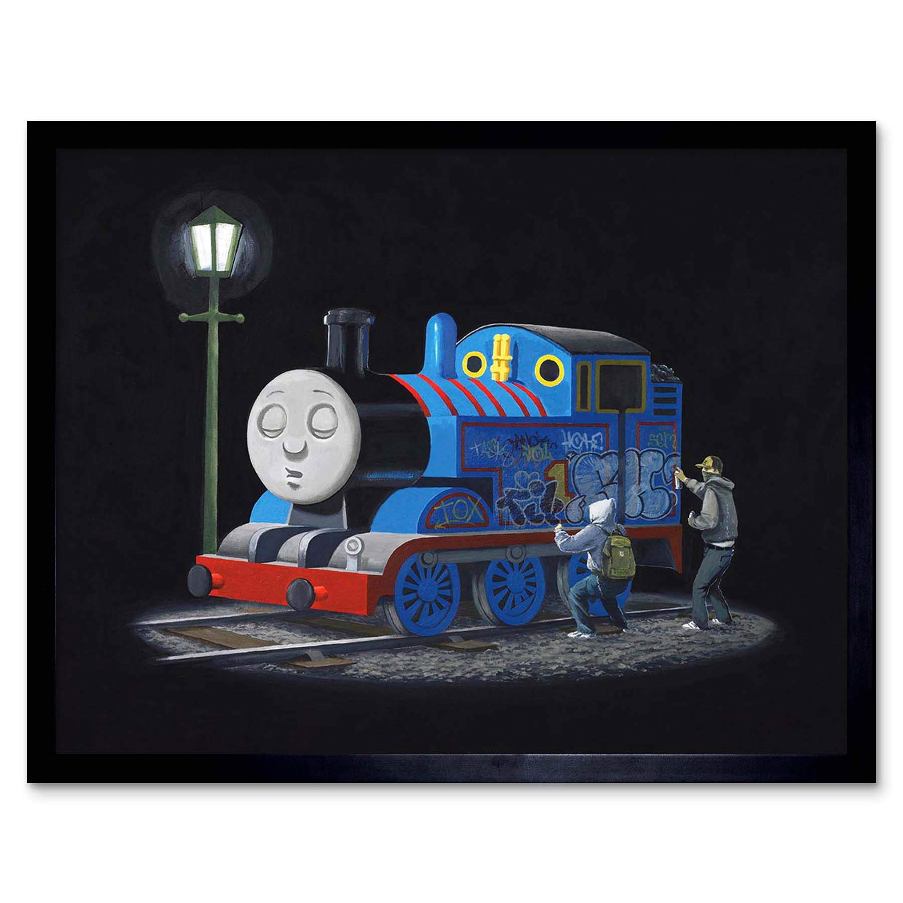 Wee Blue Coo Banksy Thomas Tank Engine Graffiti Street Art Print Framed Poster Wall Decor 12X16 Inch
