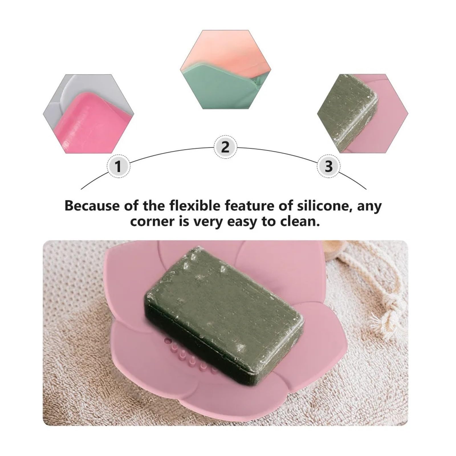 Jabonera De Silicona con Forma De Flor, Bandeja De Drenaje Flexible, 2 Uds. | Silicona antideslizante, drenaje rápido, plegable y plegable, aspecto decorativo