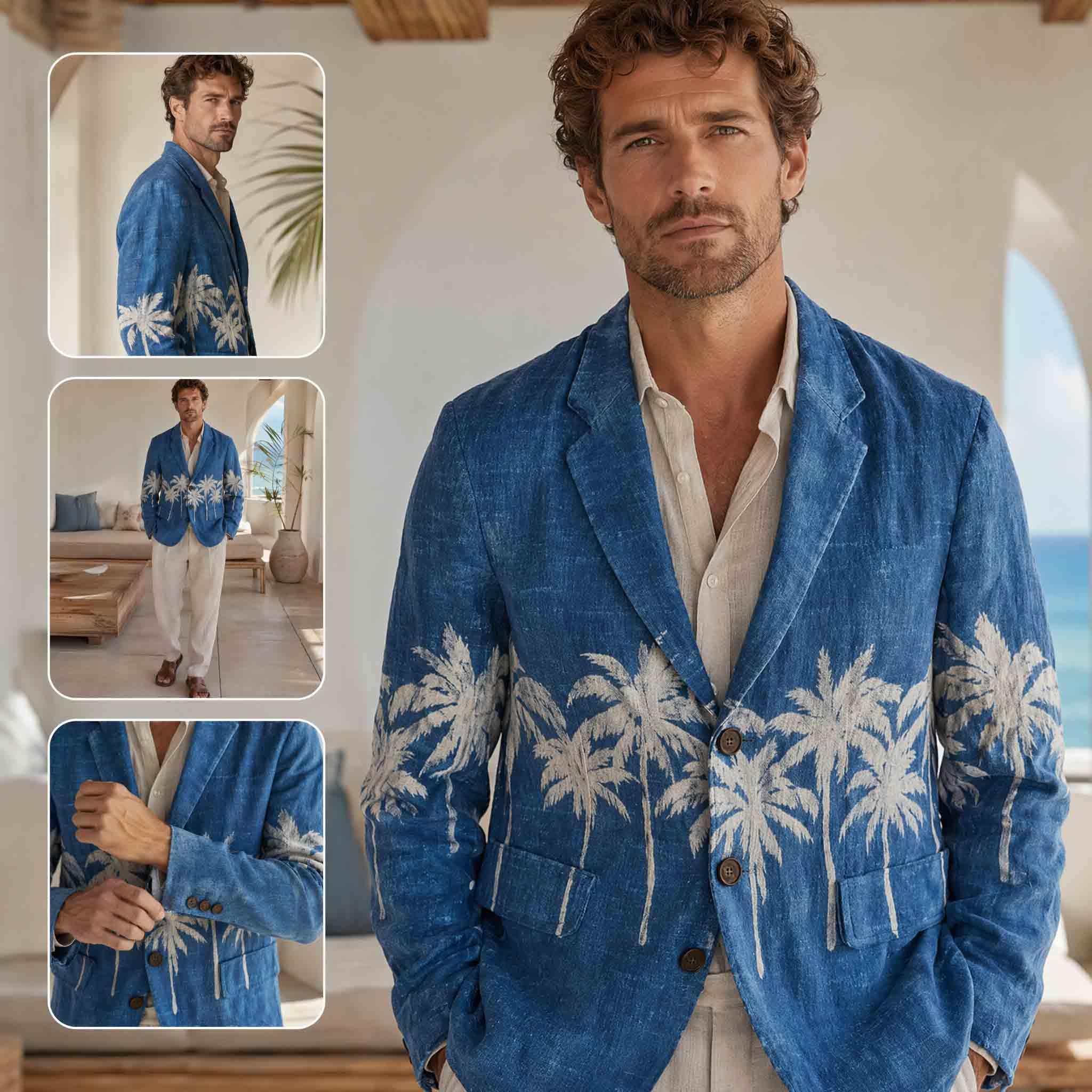 Giacca Lino Uomo Blazer Estivo Leggero Cappotti Slim Fit Traspirante Abito Sportiva Casual Overshirt Vintage Shacket Giubbotto con Tasche Elegante per Ufficio e Cerimonia