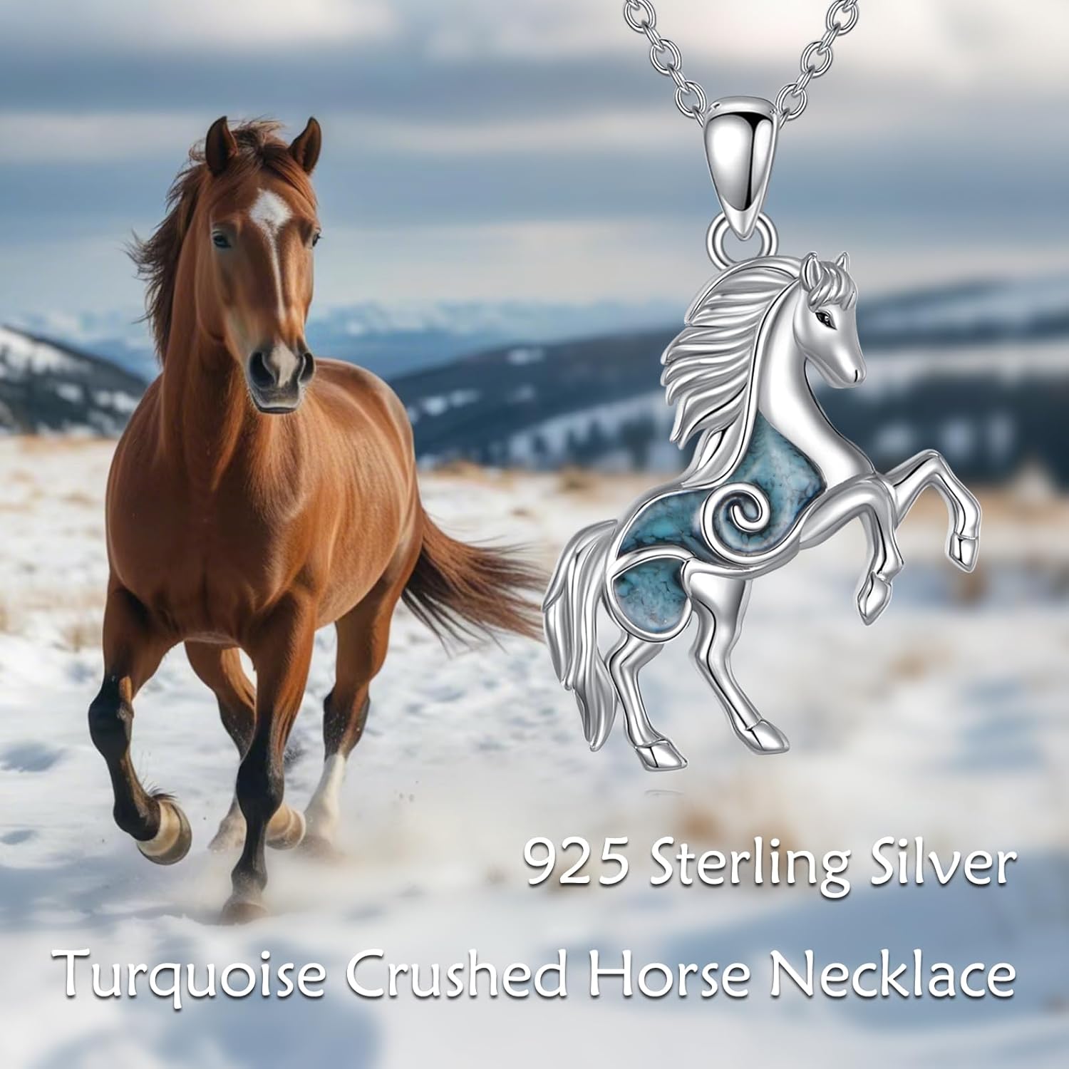 KQF Turquoise Horse Necklace 925 Sterling Silver Horse Pendant Jewelry Gifts for Women Men - Image 5
