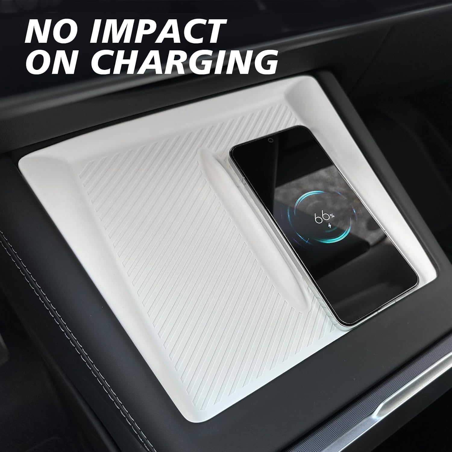 BestEvMod Center Console Wireless Charger Mat Compatible with Refreshed Tesla Model 3 2026 2025 2024 Highland Accessories Phone Charge Area Silicone Mat Non Slip Silicone Pad (White)