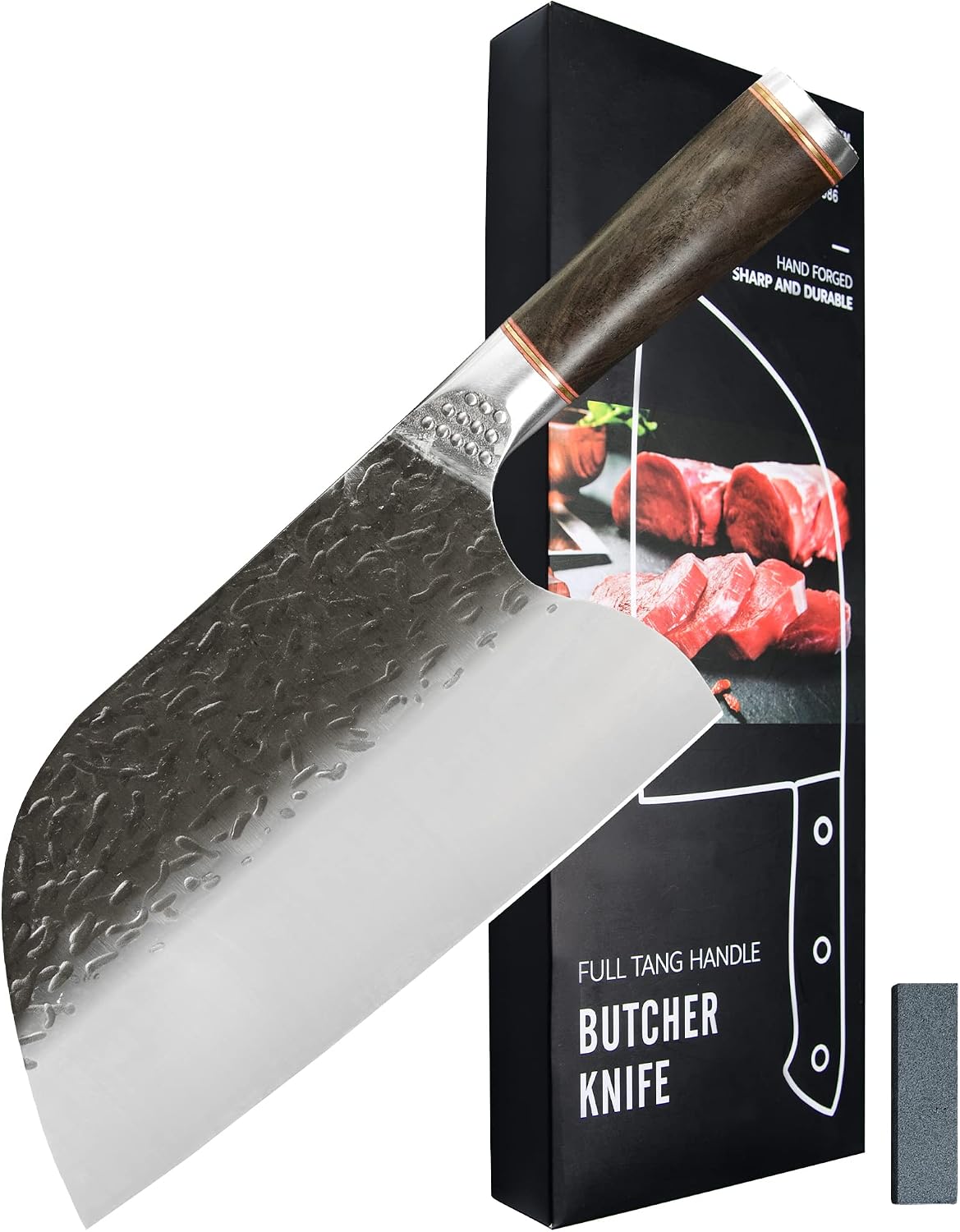 XYJ 5Cr15 Stianless Steel Serbian Chef Knives Forging Hammer Finished Blade Kitchen Butcher Knife Meat Vegetable Chopping Knife For Camping Outdoor (8 Inch)