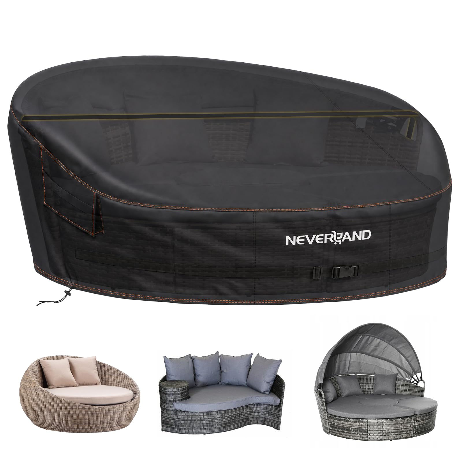 NEVERLAND Housse de protection imperméable pour île de soleil - En tissu Oxford avec revêtement en polyuréthane - Avec 2 ouvertures d'aération, poignées de transport et sangle à clic - Noir - S - 165