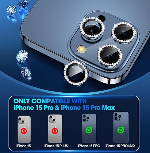 Miniatura 102 de Xfilm Protector de lente de cámara Bling para iPhone 14 Pro/14 Pro Max, dureza 9H a prueba de rayones, protector de anillo individual de metal