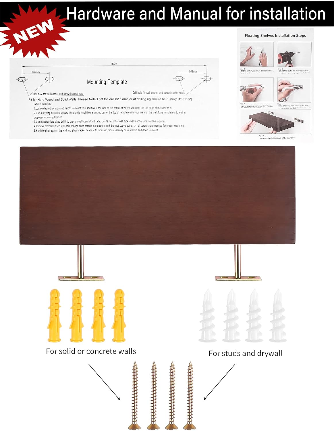 BAMTALK Floating Shelves Wall Mounted,Natural Bamboo Small 16 Inch Wall Shelves,Wood Rustic Decor Storage Hanging Bookshelves for Bathroom,Bedroom,Kitchen,Office,Farmhouse (Walnut Color)