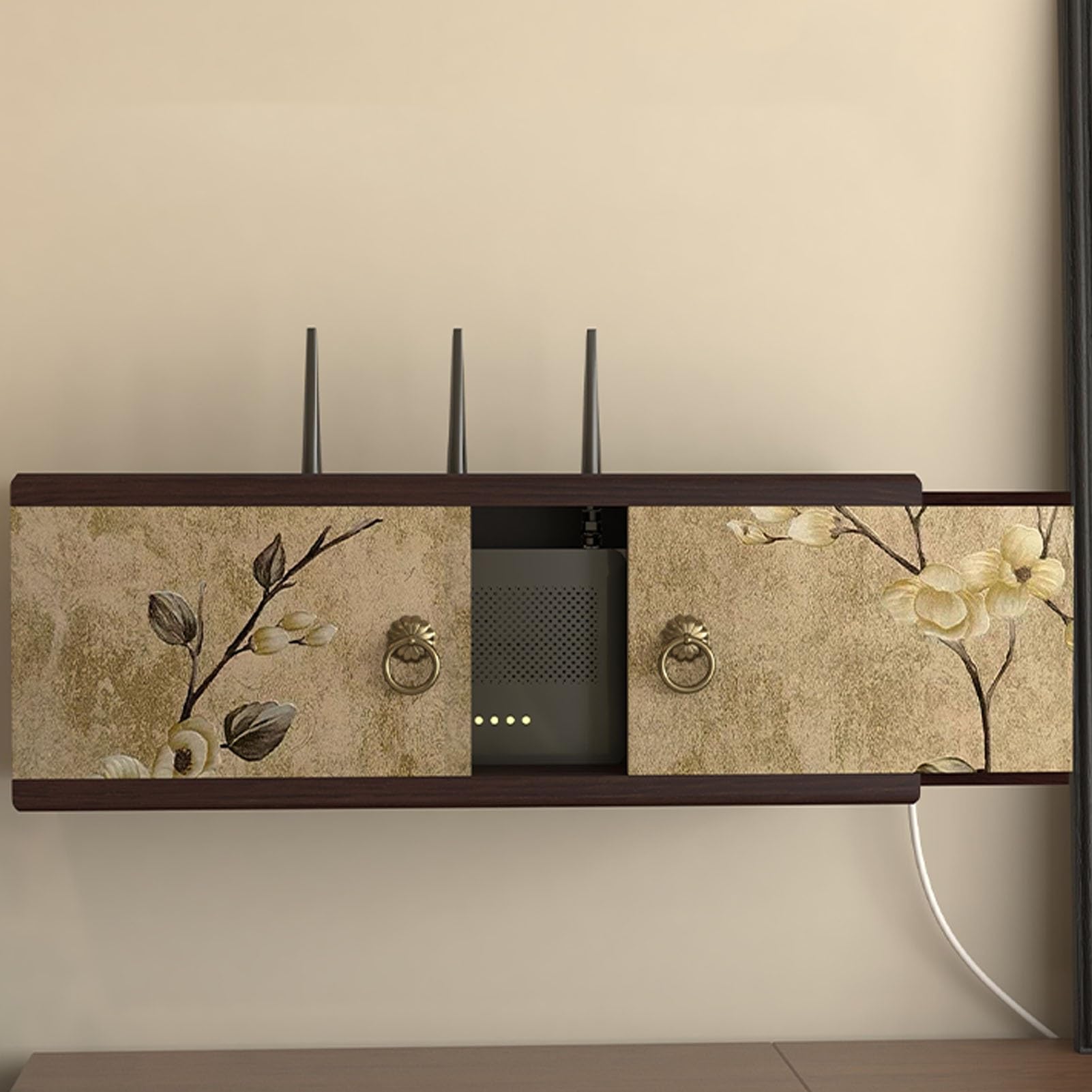 Router-Wandhalterung mit WLAN-Funktion, Medienschrank Aus Holz, Versteck for WLAN-Router, Medienschrank for Schlafzimmer Und Wohnzimmer(Brown,60cm/24in)