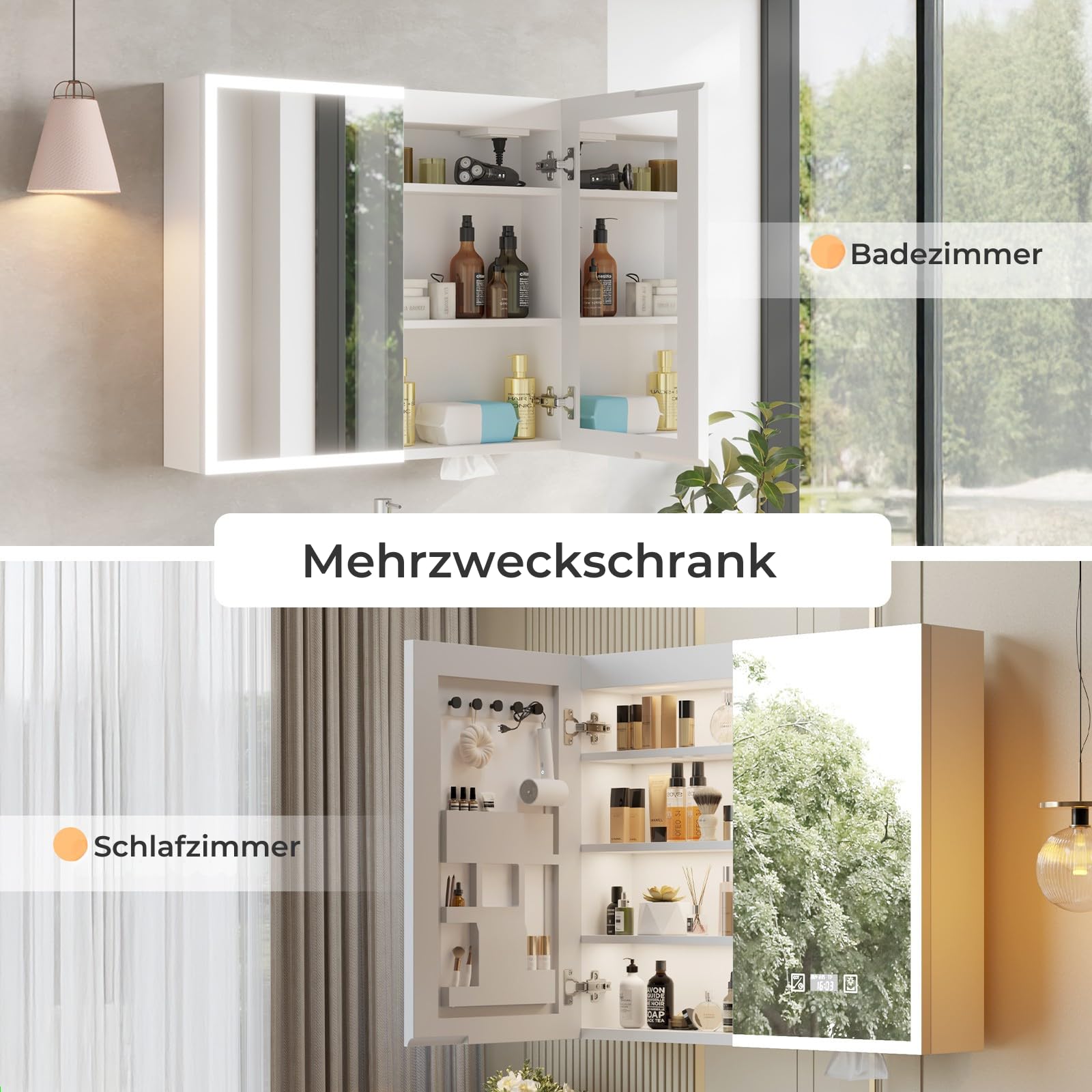 LEADZM LED Beleuchtetes Badezimmer Medizin Spiegel Kabinett Stufenloses | Stromausfallspeicher, Steckdosen & 2 USBs (80 x 70 m)