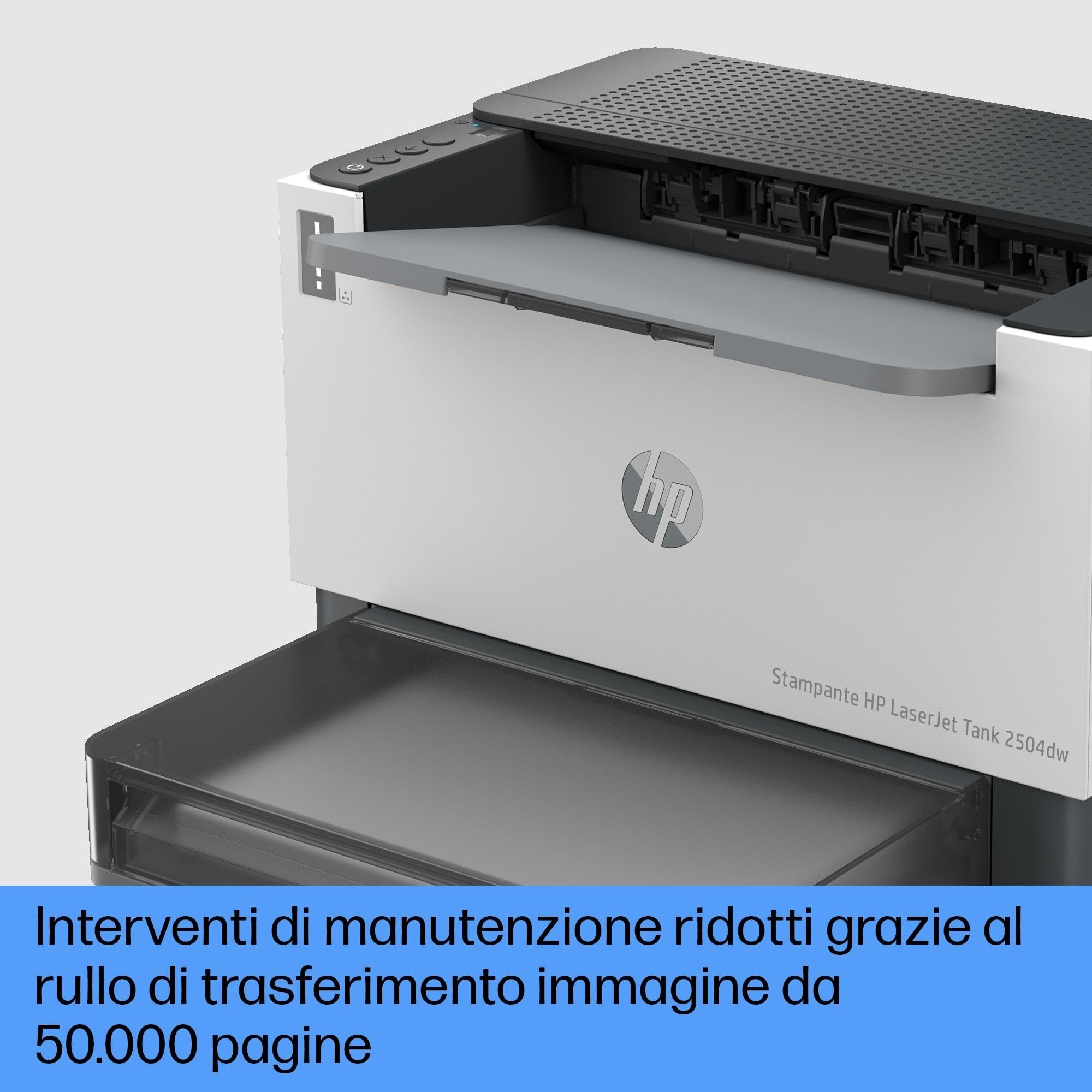 HP Laser Tank 2504dw 2R7F4A, Stampante Monocromatica a Singola Funzione con Serbatoio Toner integrato a Ricarica Rapida, Stampa F/R Automatica, 22 ppm, Fino a 5000 Pagine, Wi-Fi, USB, LCD, Bianca