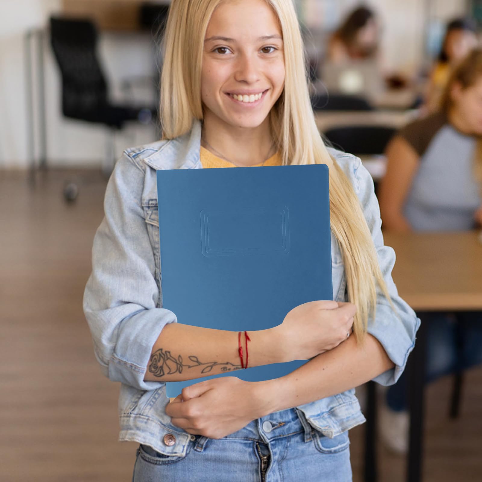10 Chemises Cartonnées à 2 Poches A4 - Bleu, Rouge, Blanc - Avec Rabat Et Fenêtre étiquette - Pour Classement Bureau