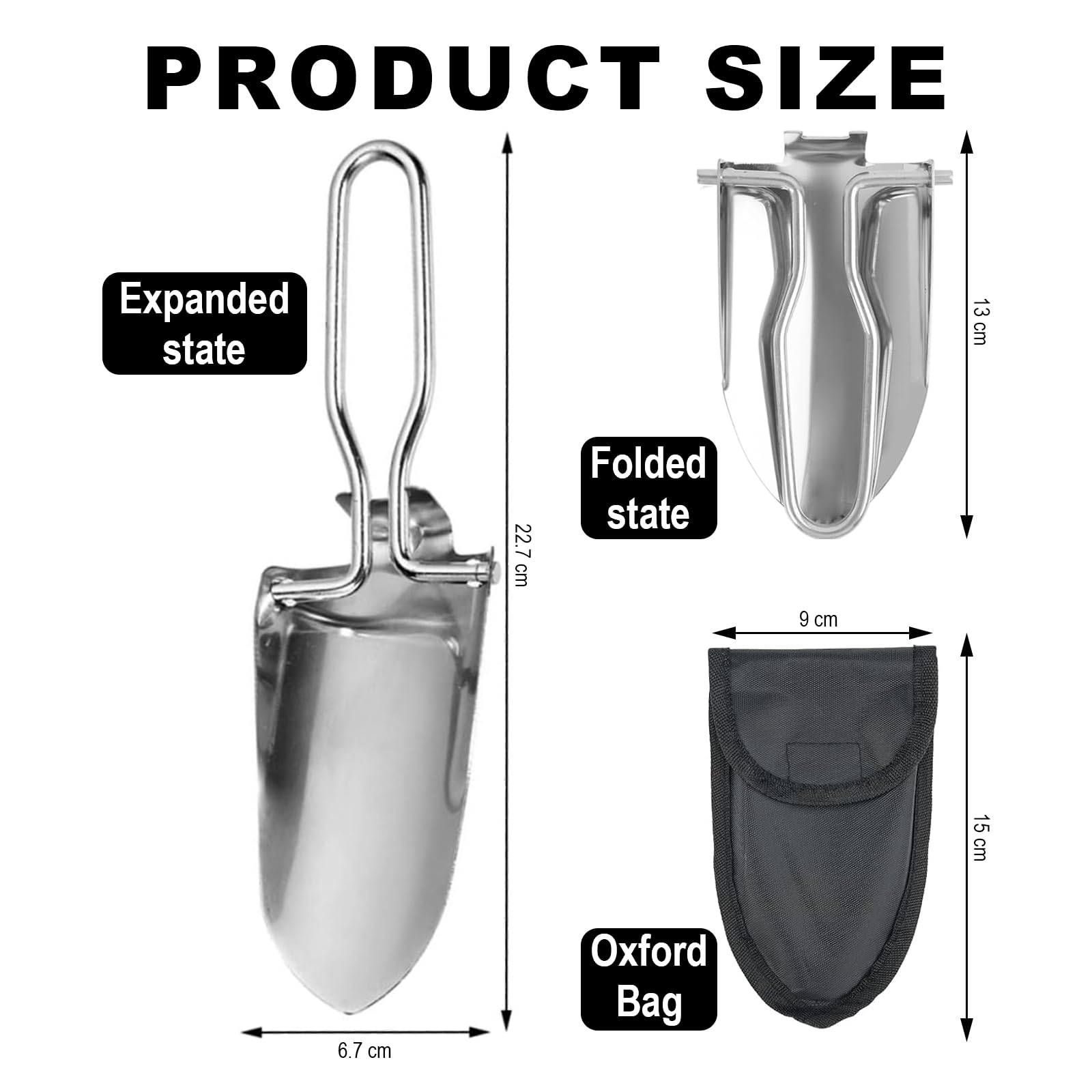 Aililong Pala da Giardino Pieghevole – Mini Pala a Mano in Acciaio Inossidabile, Pieghevole con Tasca per Cintura, per Giardino, Pala per Fiori, Campeggio e attività all'aperto