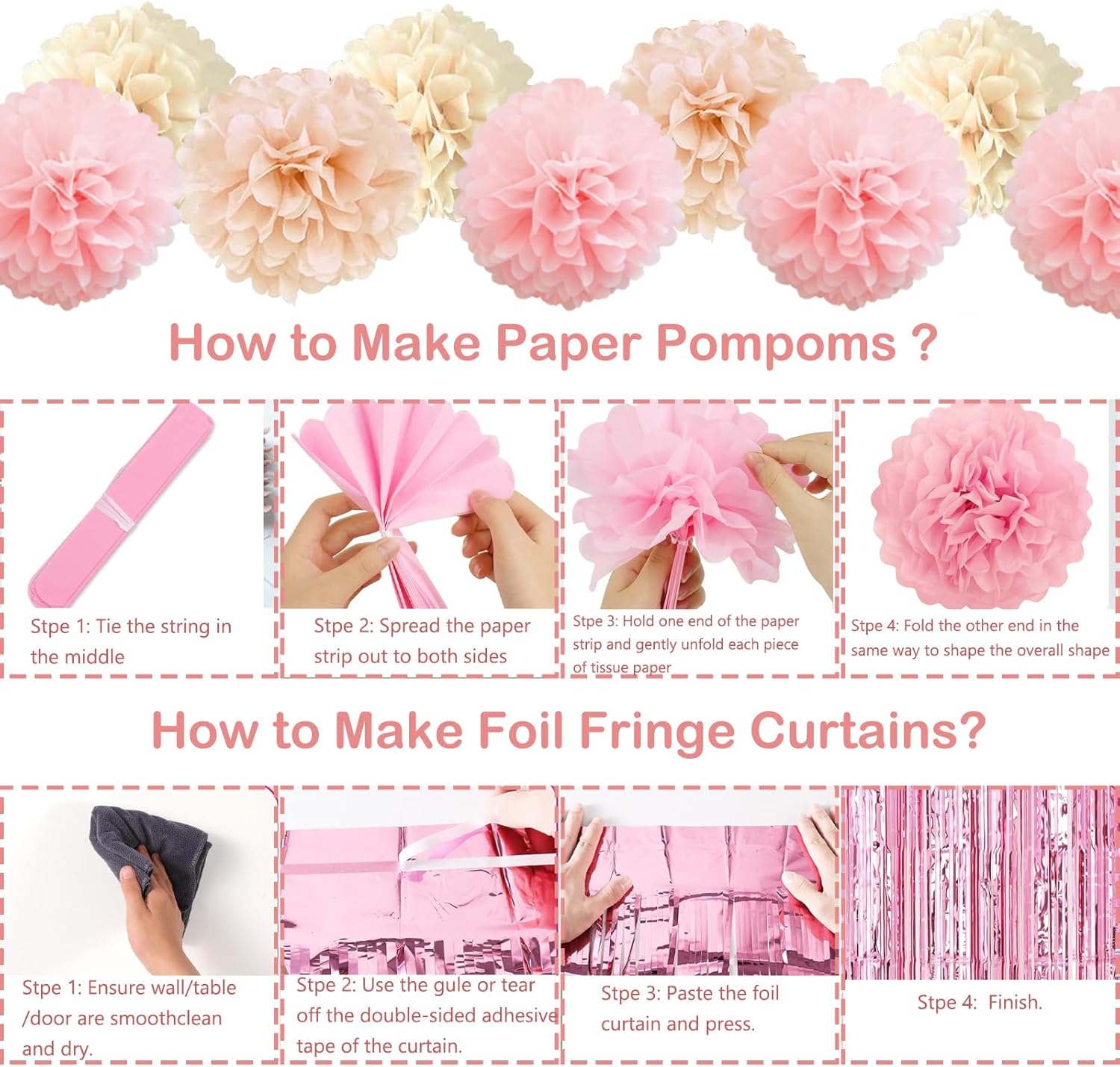 Retro Pink Birthday Decorations for Women, Boho Happy Birthday Party Decorations, Flower Happy Birthday Banner, Pink Fringe Curtain, Daisy Banner Decorations for Party - Image 6