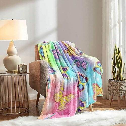 Miniatura 3 de LUVIVIHOME Manta colorida de mariposa, mariposas arcoíris, para bebé, acogedora, cálida, suave, ligera, mullida para sofá, regalos de mariposas para