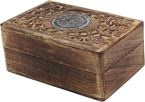 Caja de almacenamiento de madera tallada a mano para chakras (corona)