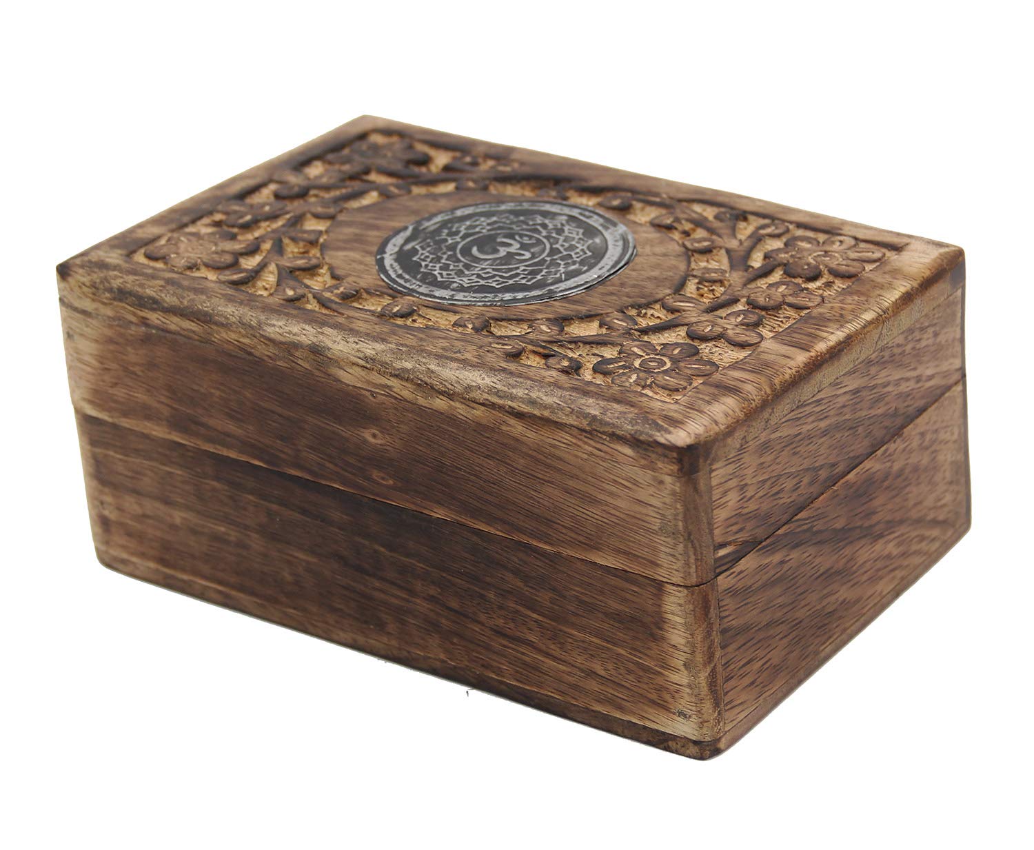 Hand Carved Chakra Jewelry Trinket Keepsake Wooden Storage Box (Crown)