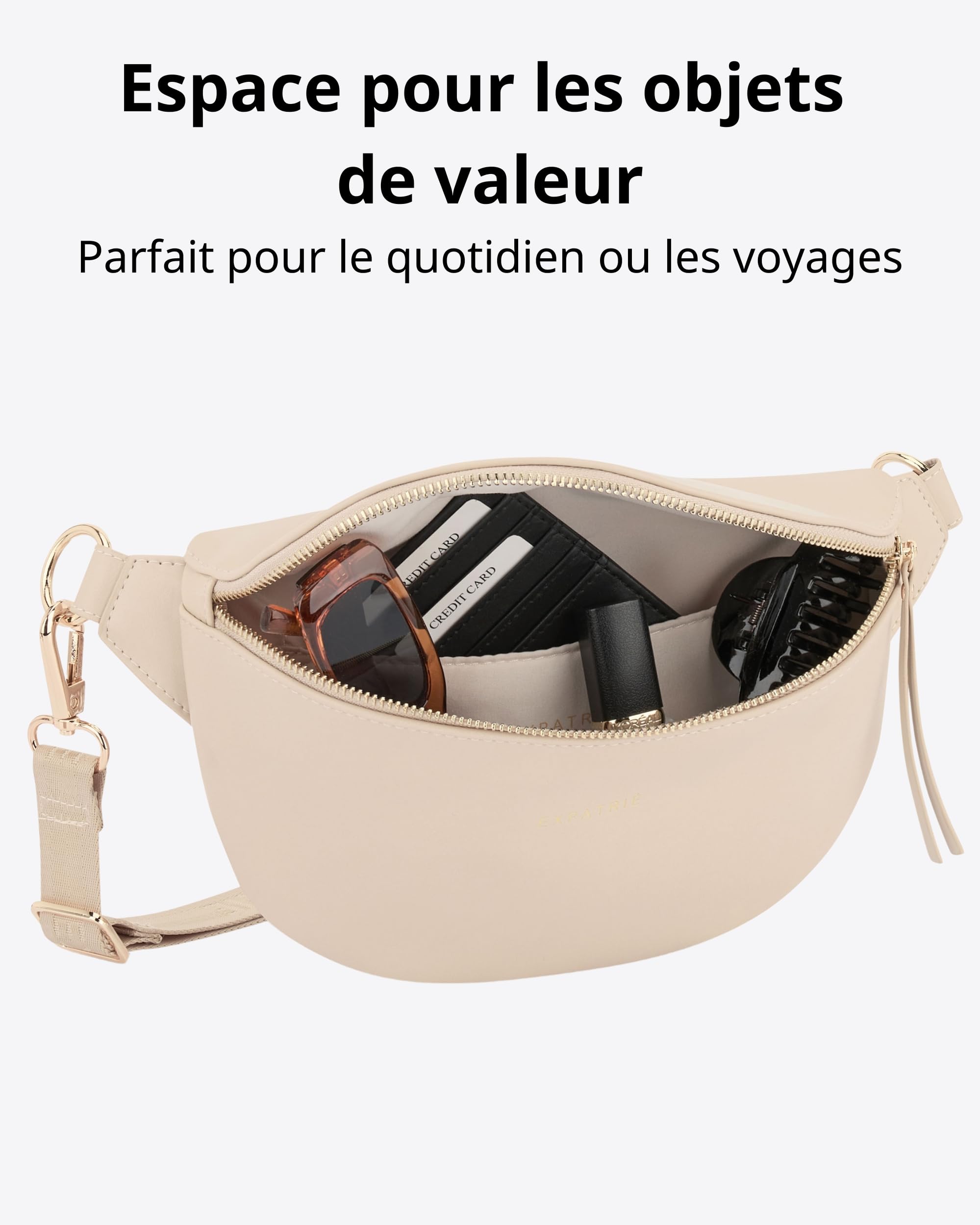Expatrié Sac à Main pour Femmes Beige - Alice Small - Sac Banane en Cuir Végétal pour Festival, Voyage et Vie Quotidienne - Sac à Hanche Elégant - Déperlant