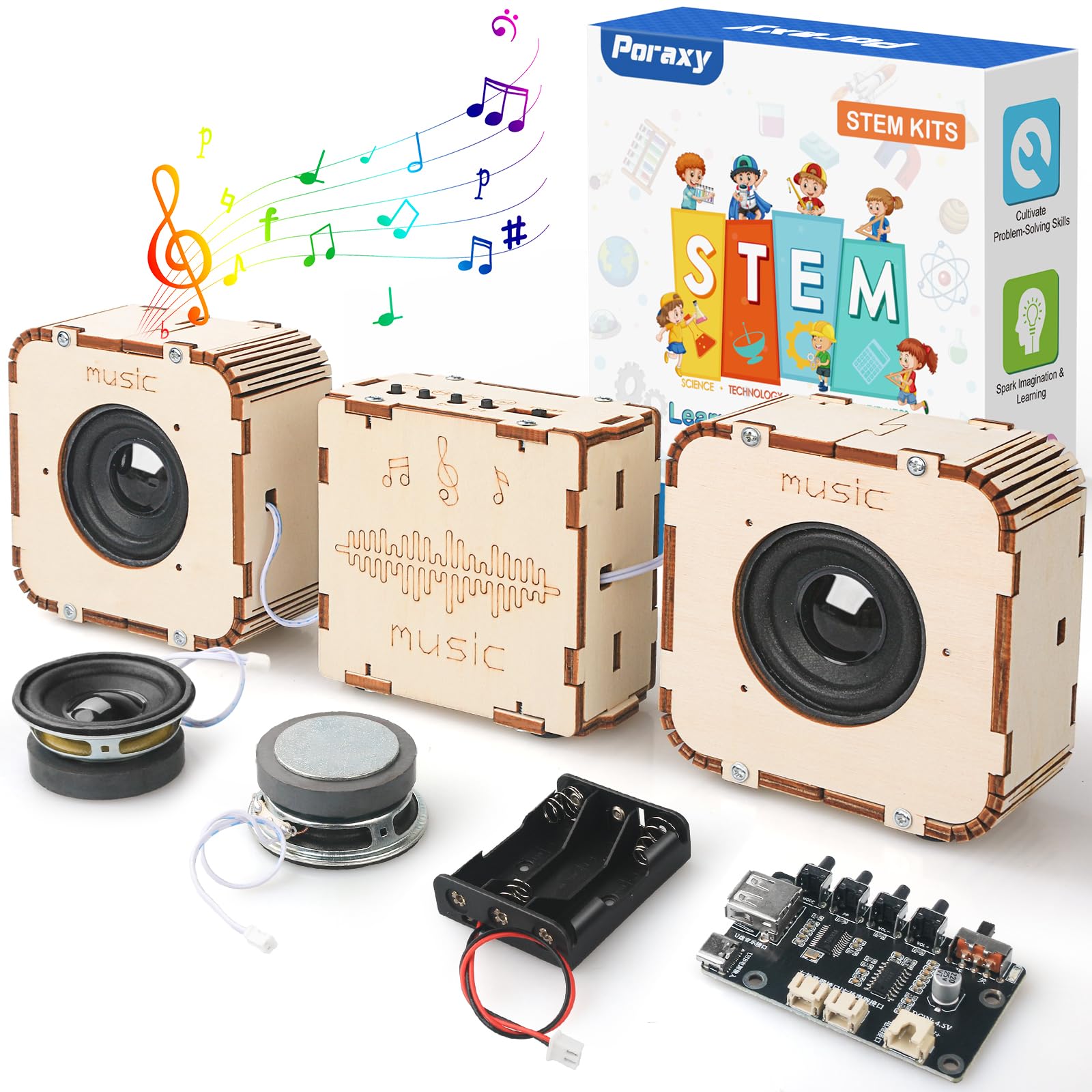 Poraxy STEM Toys for Boys Age 8-13, Build Your Own Bluetooth Speaker, Science Kits for Kids 8-12, Electronic Experiment DIY Building Projects, Gifts
