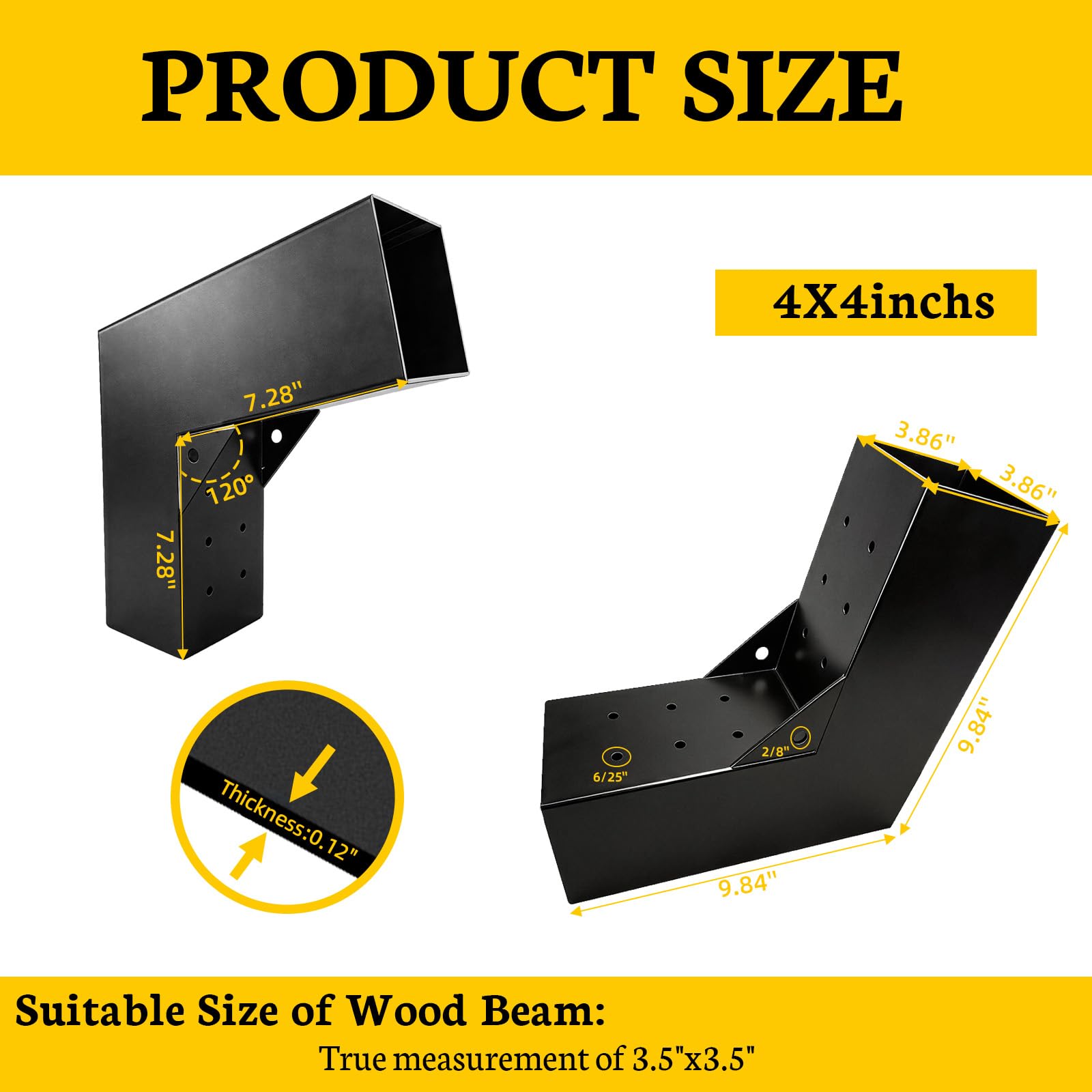 Soporte de pegola de 2 vías de 30 grados, soportes de techo inclinados de calibre 13 para madera de 4 x 4 pulgadas (real: 3.5 x 3.5 pulgadas), soportes de poste inclinados de carpintería para