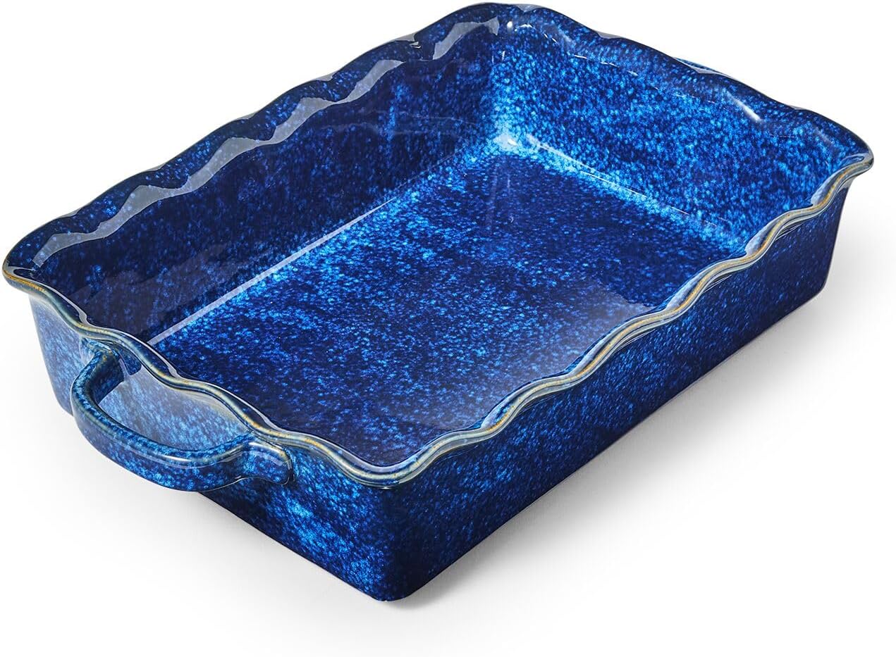 Sur La Table Wavy Rectangular Baker, 4.7 qt, Blue