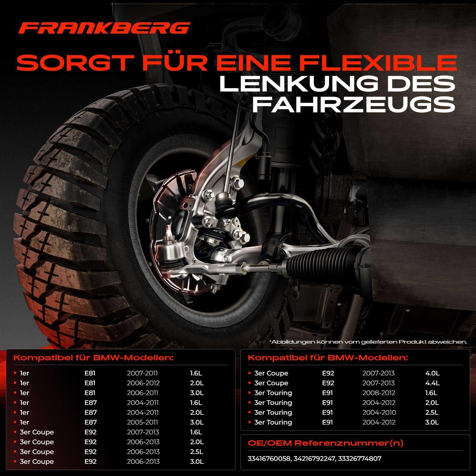 Frankberg Achsschenkel komplett Hinten Links Kompatibel mit 1er E81 1er E81 E87 E88 1er E88 E82 3er E90 3er E90 E93 E92 3er Touring E91 Replace# 33416760058