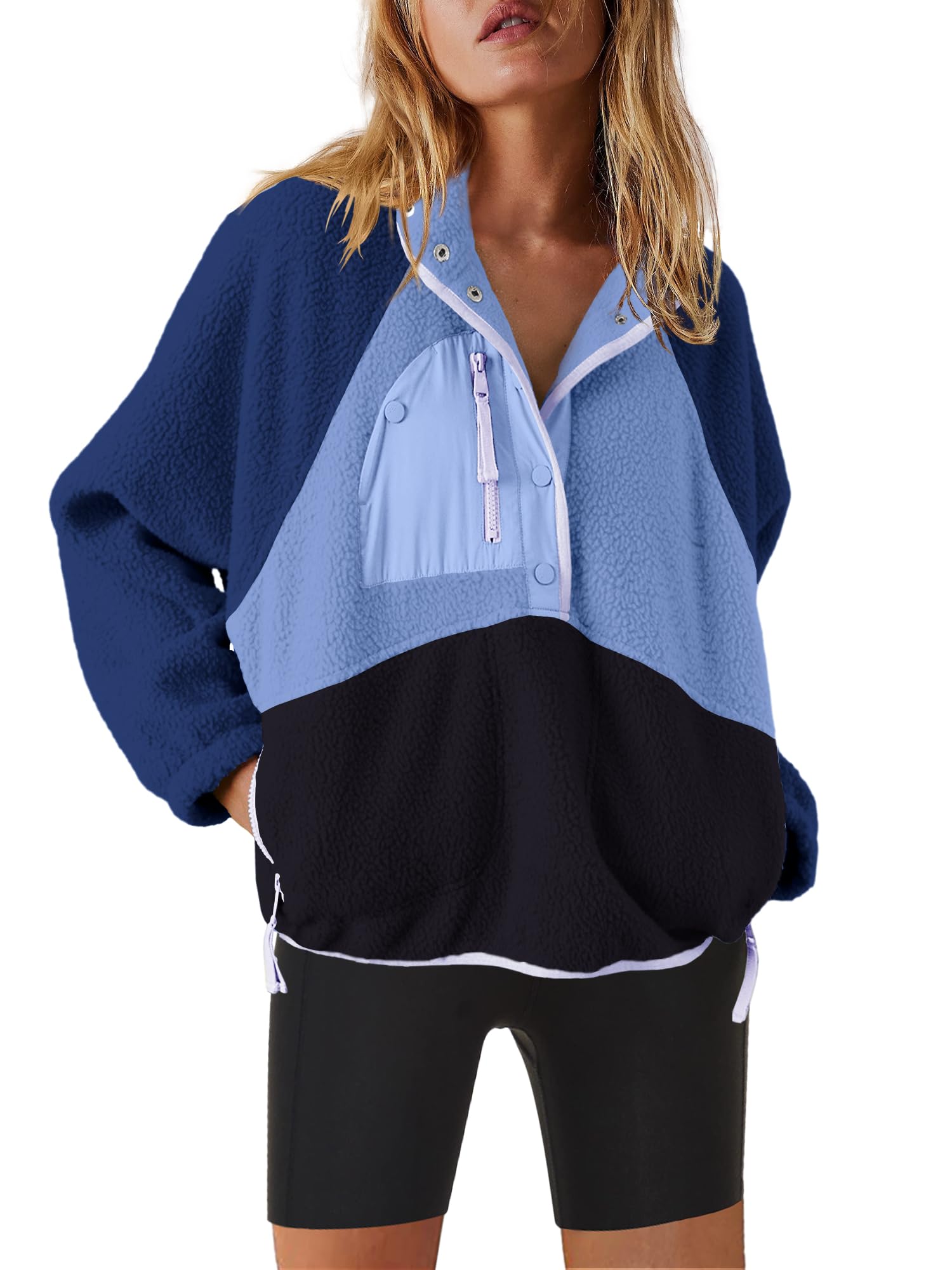 Nirovien Womens Fleece Pullover Long Sleeve Sherpa Jacket Button Down Fuzzy Sweatshirt Warm Outwear with Pockets