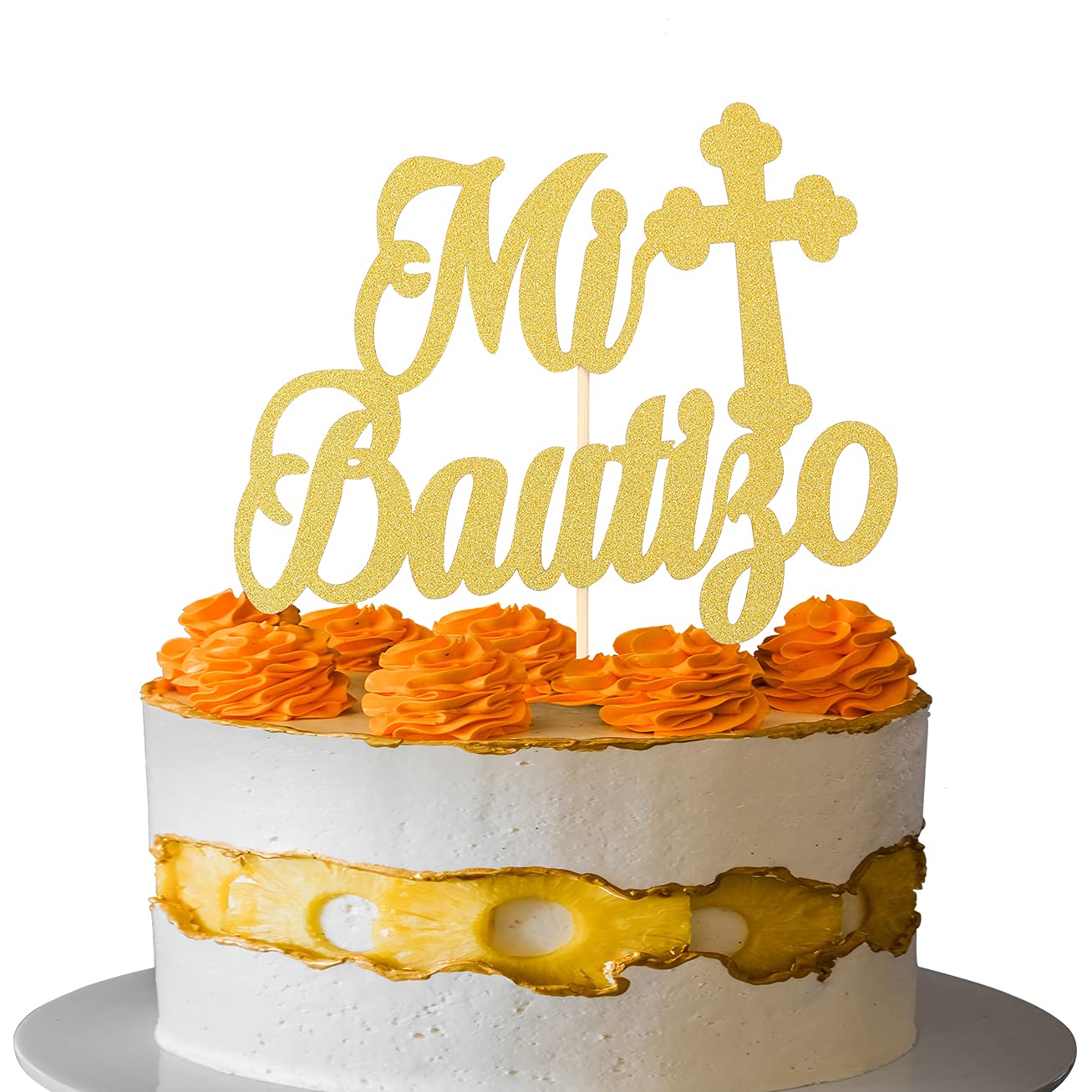 Spanish "Mi Bautizo" Cake Topper – Glitter Cross & Dove Decoration For First Baptism, Communion & Religious Celebration Cakes