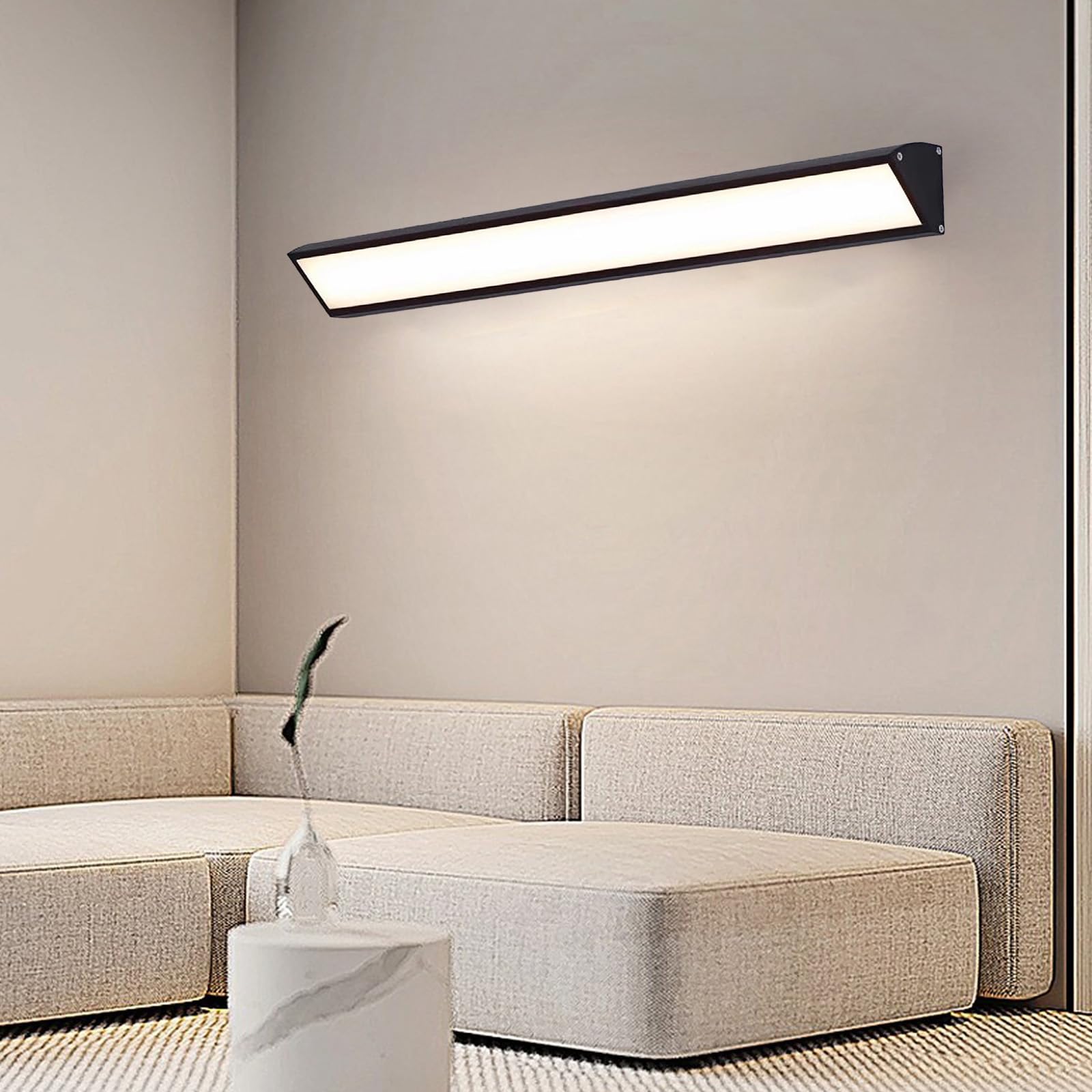 LED Dimmbare Wandleuchten mit Fernbedienung Modern Lange Wandbeleuchtung Spiegelleuchte Bad Aluminium Wasserdicht Wandlicht für Wohnzimmer Schlafzimmer Treppenhaus Schminktisch (Schwarz,60cm)